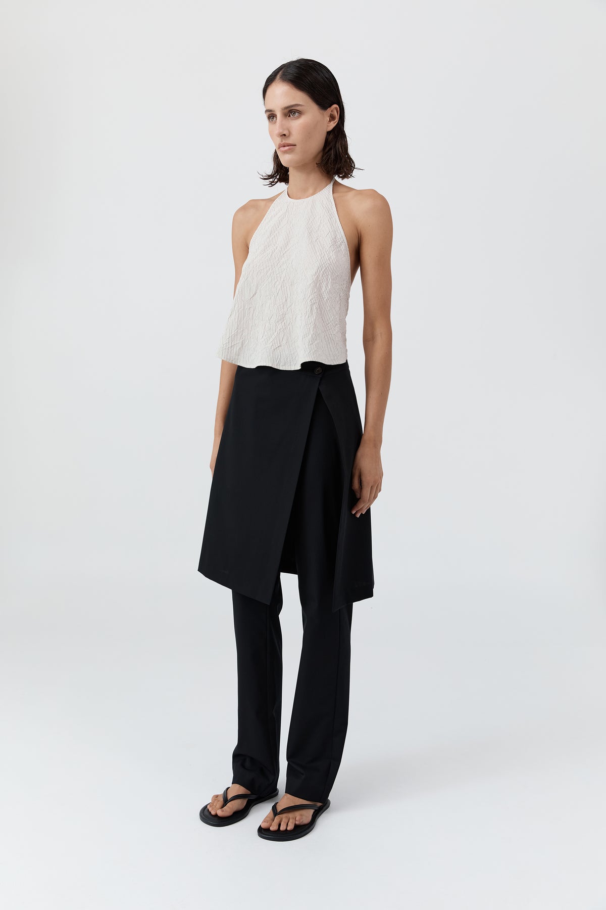 Crushed Halter Top - Petite Pinstripe