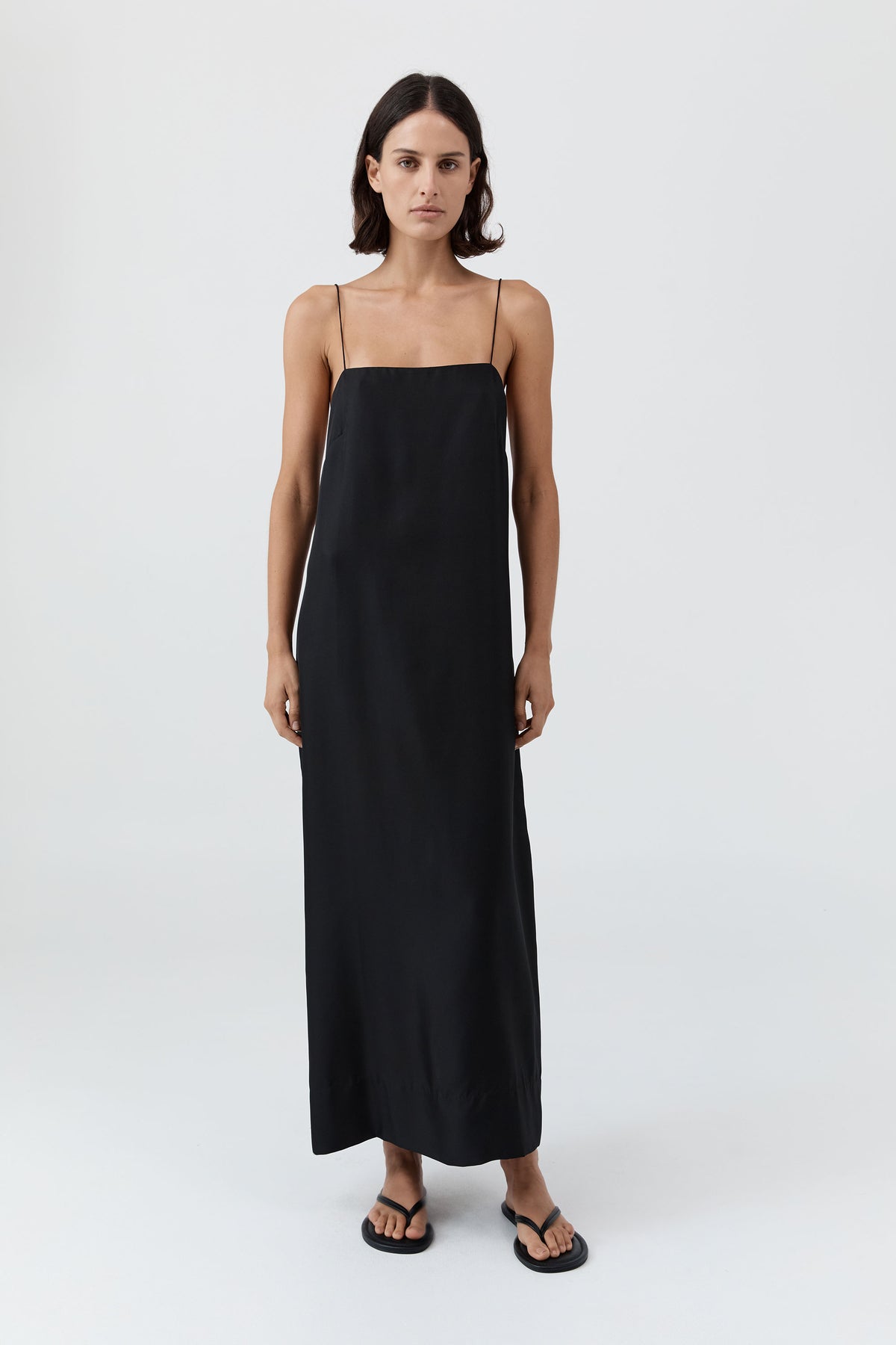 90s Silk Twill Slip Dress - Black