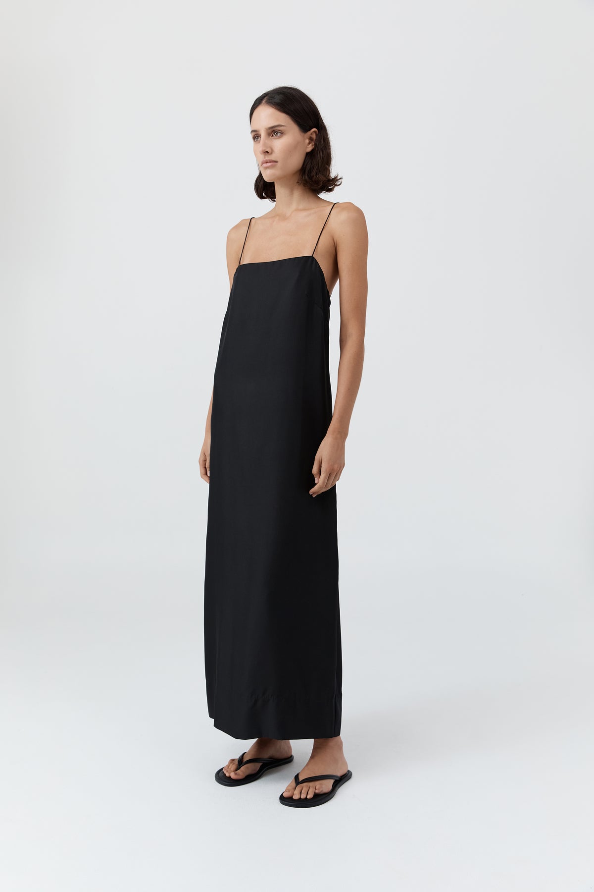 90s Silk Twill Slip Dress - Black