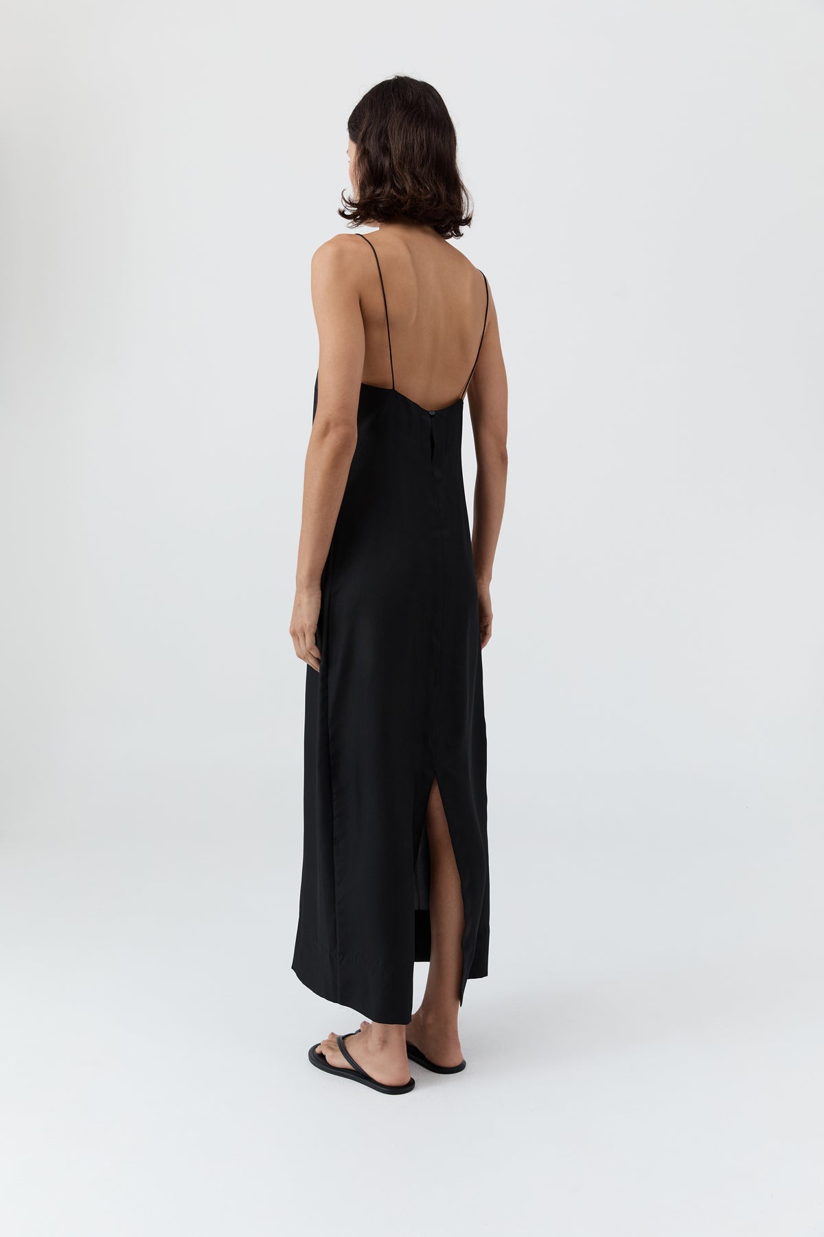 90s Silk Twill Slip Dress - Black