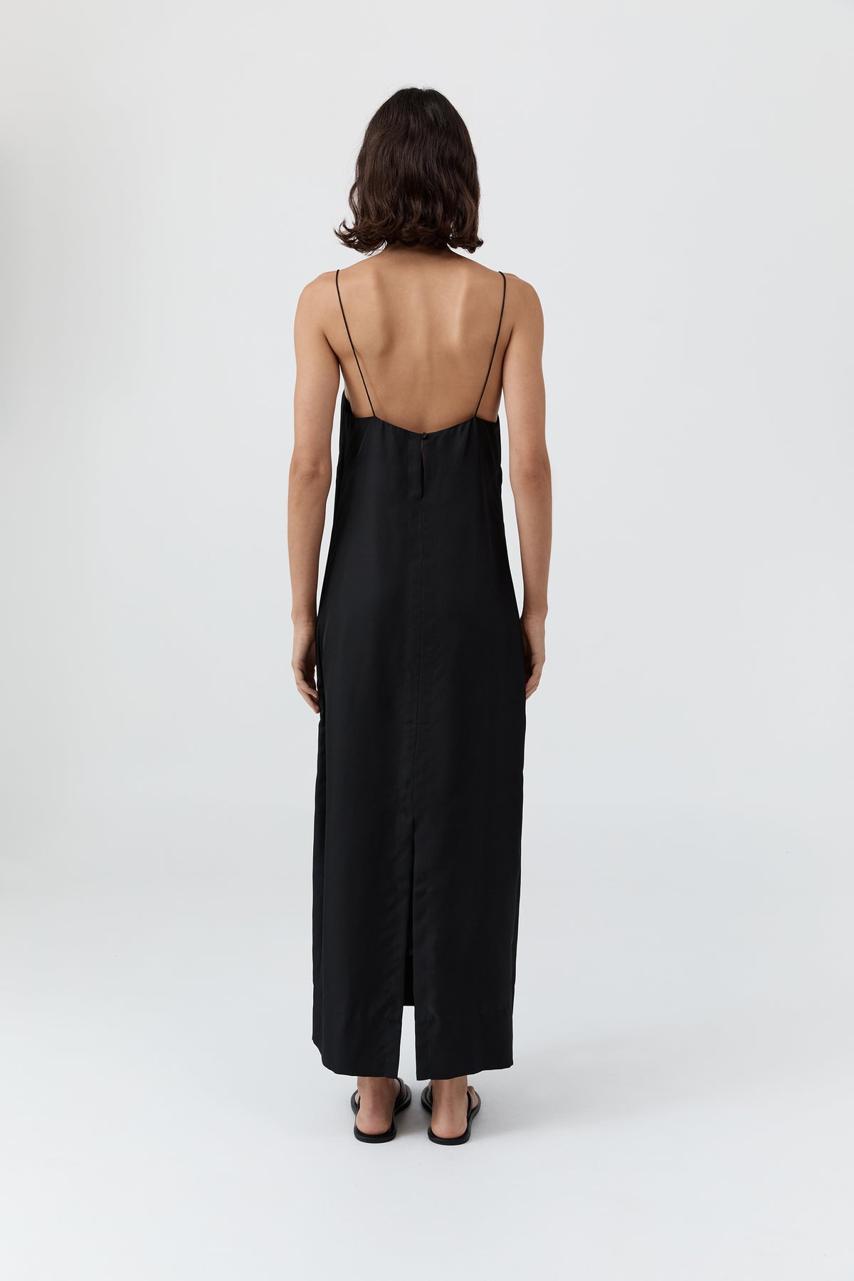 90s Silk Twill Slip Dress - Black