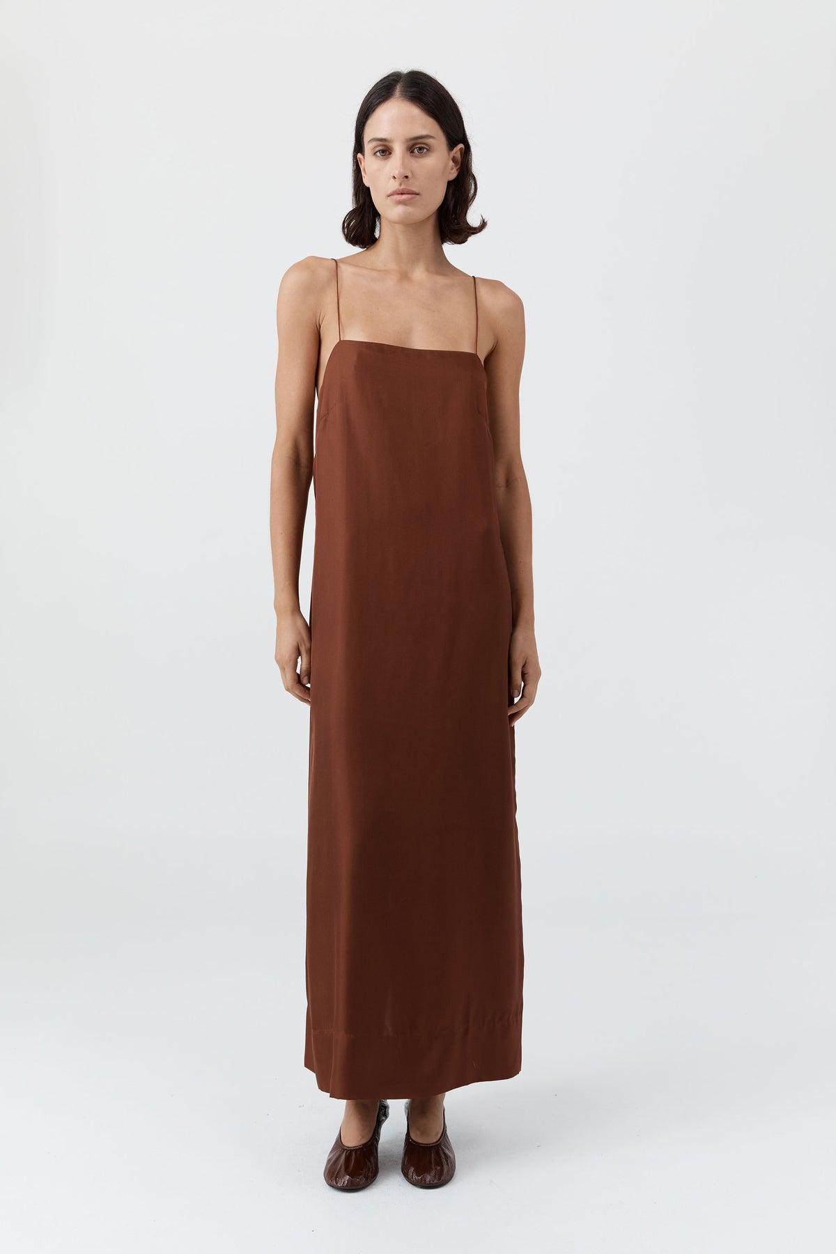 90s Silk Twill Slip Dress - Brick
