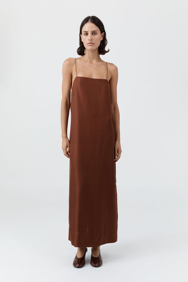 90s Silk Twill Slip Dress - Brick