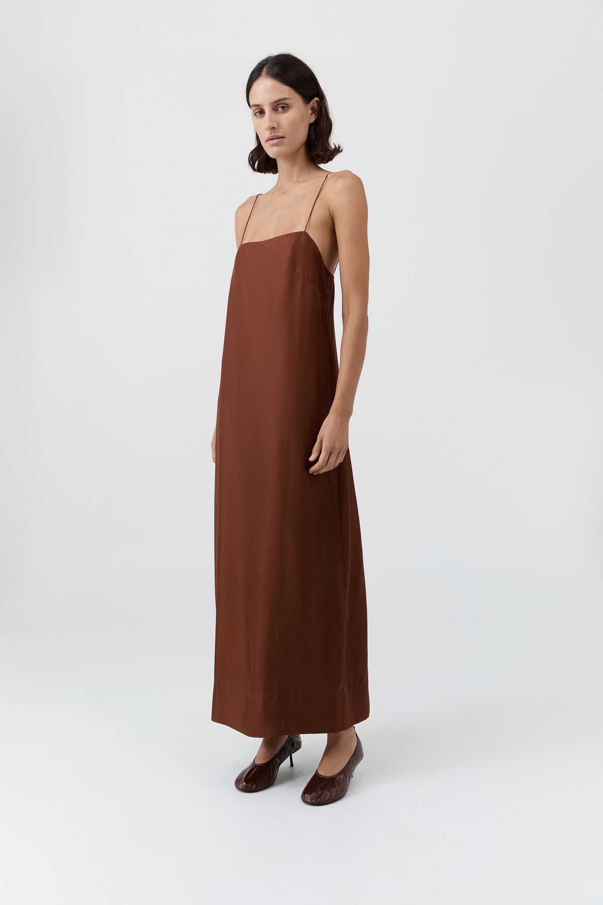 90s Silk Twill Slip Dress - Brick