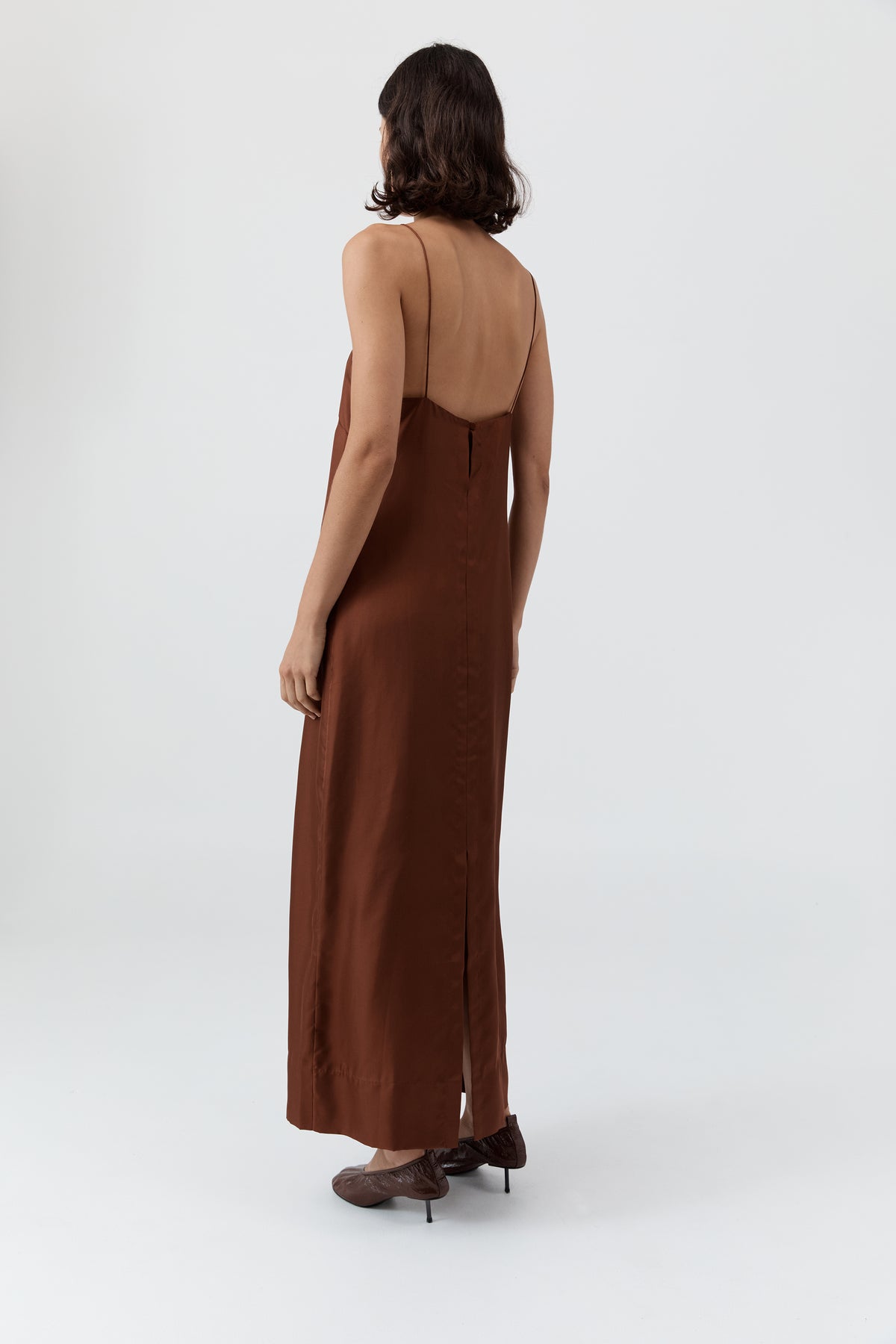 90s Silk Twill Slip Dress - Brick