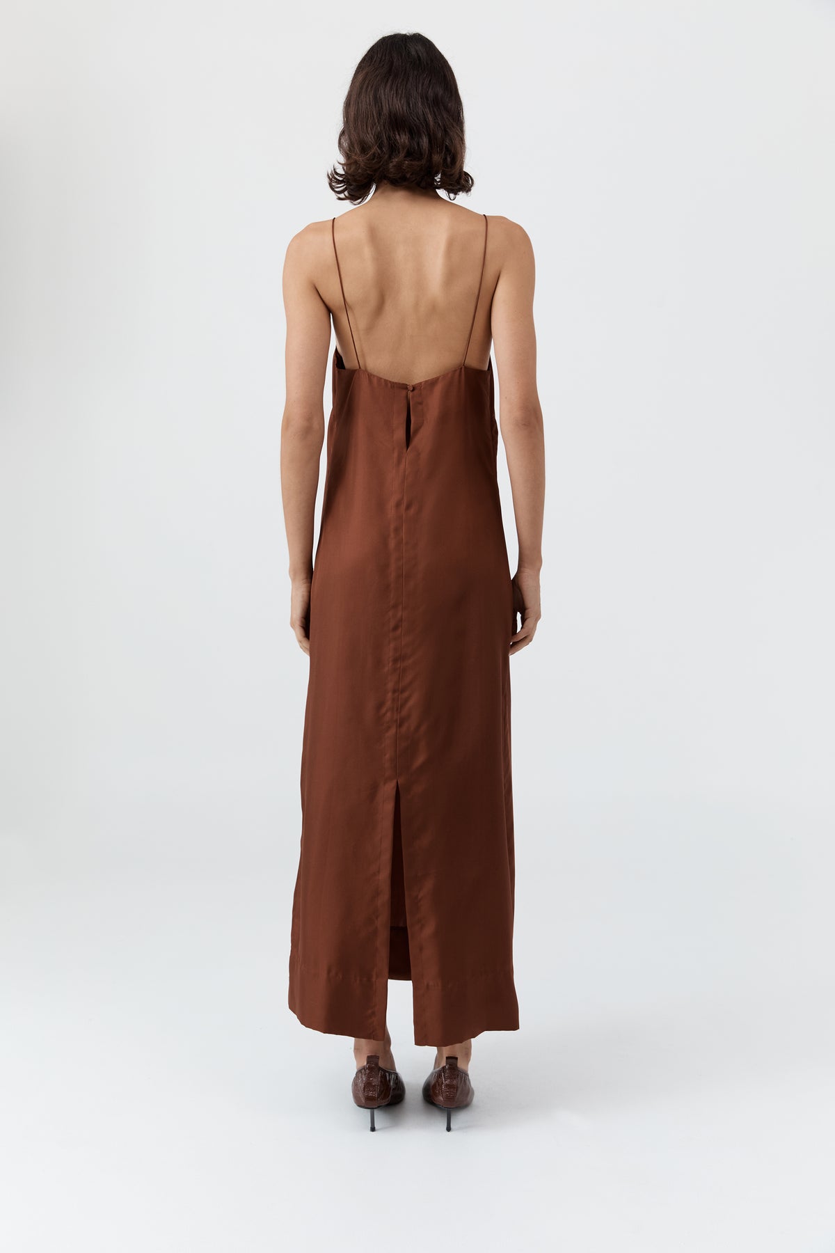 90s Silk Twill Slip Dress - Brick