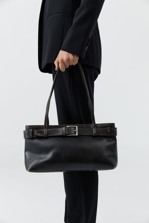 PRE-ORDER: Brushed Belt Detail Baguette - Black