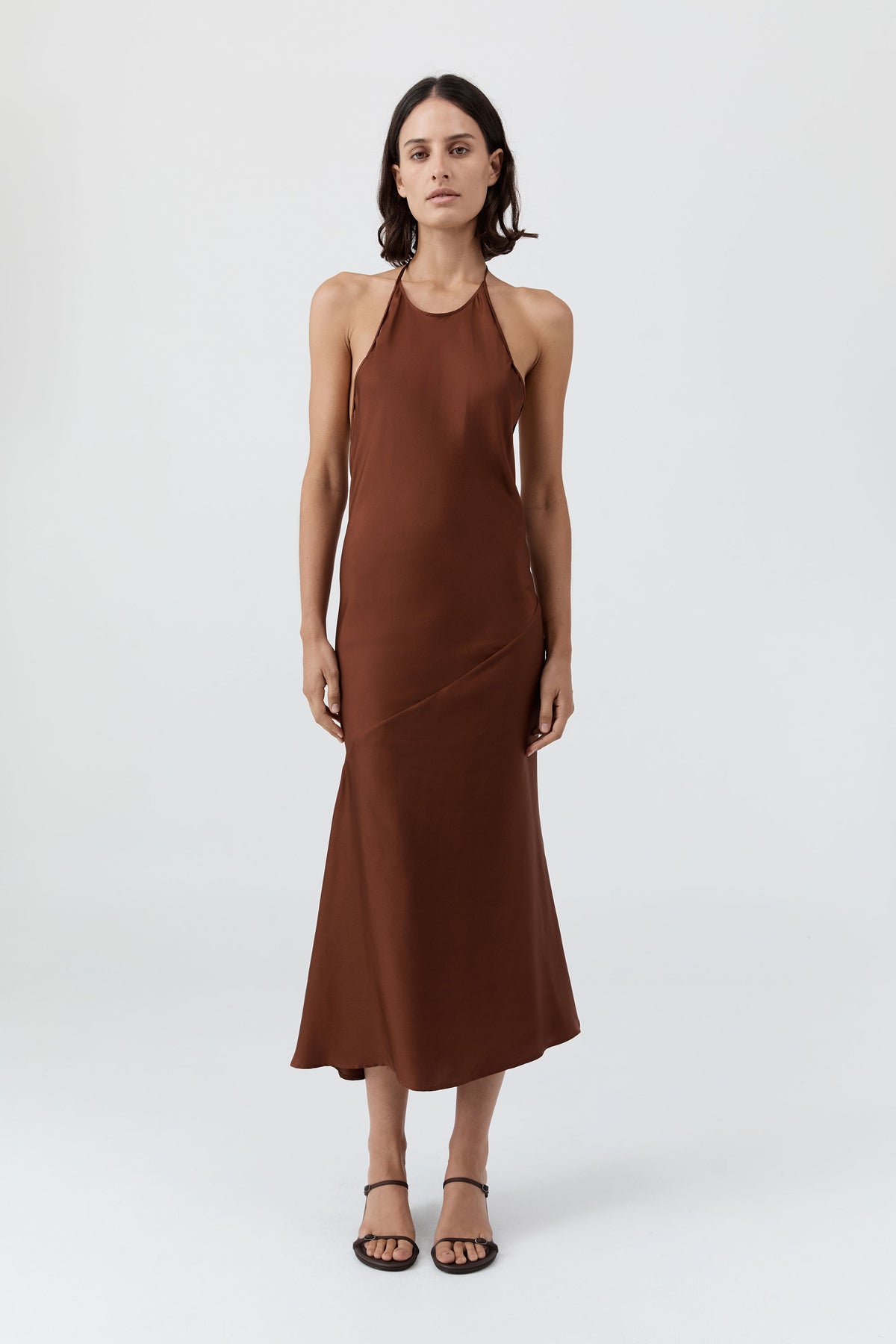 Silk Twill Halter Dress - Brick