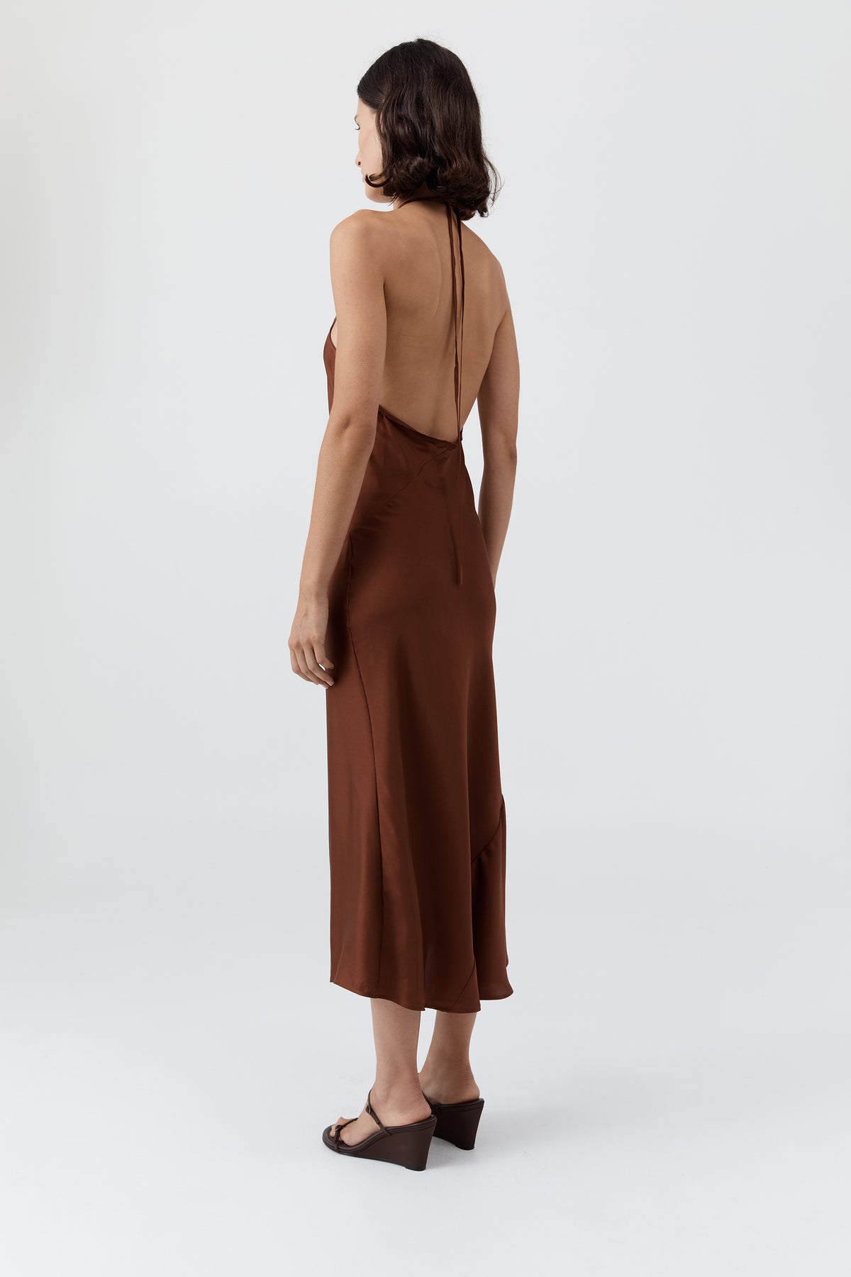 Silk Twill Halter Dress - Brick