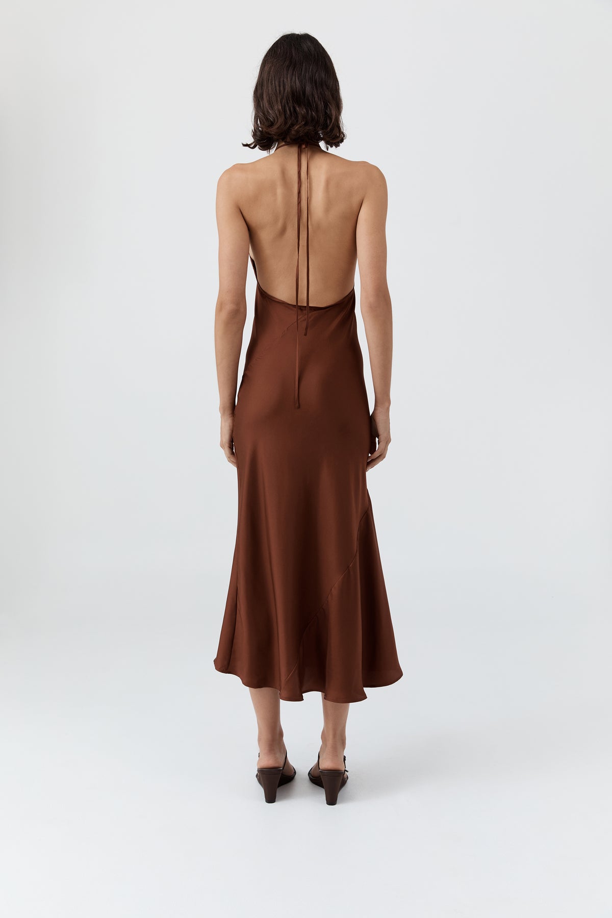 Silk Twill Halter Dress - Brick