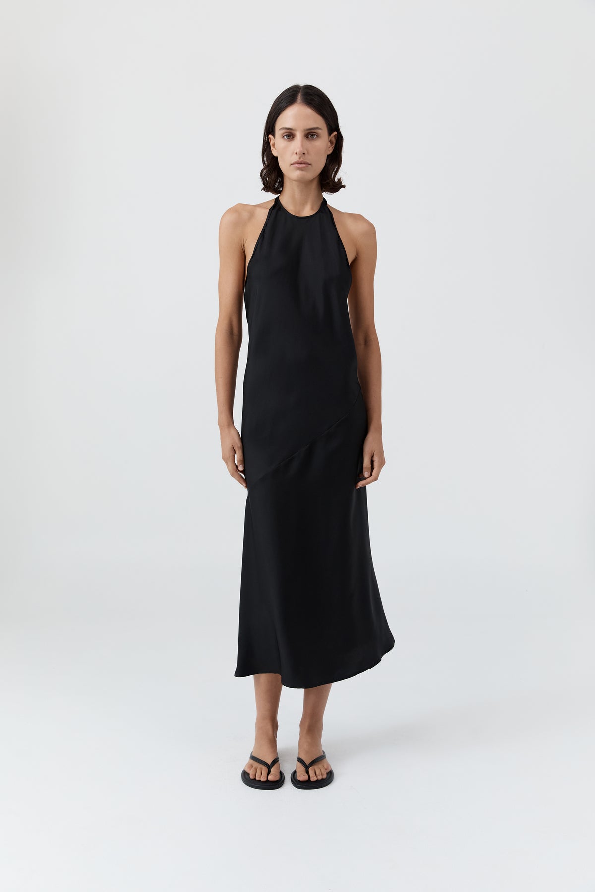 Silk Twill Halter Dress - Black