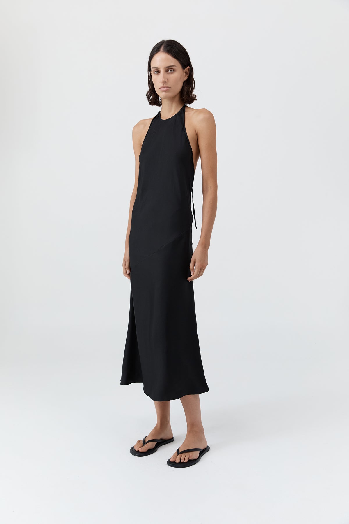 Silk Twill Halter Dress - Black