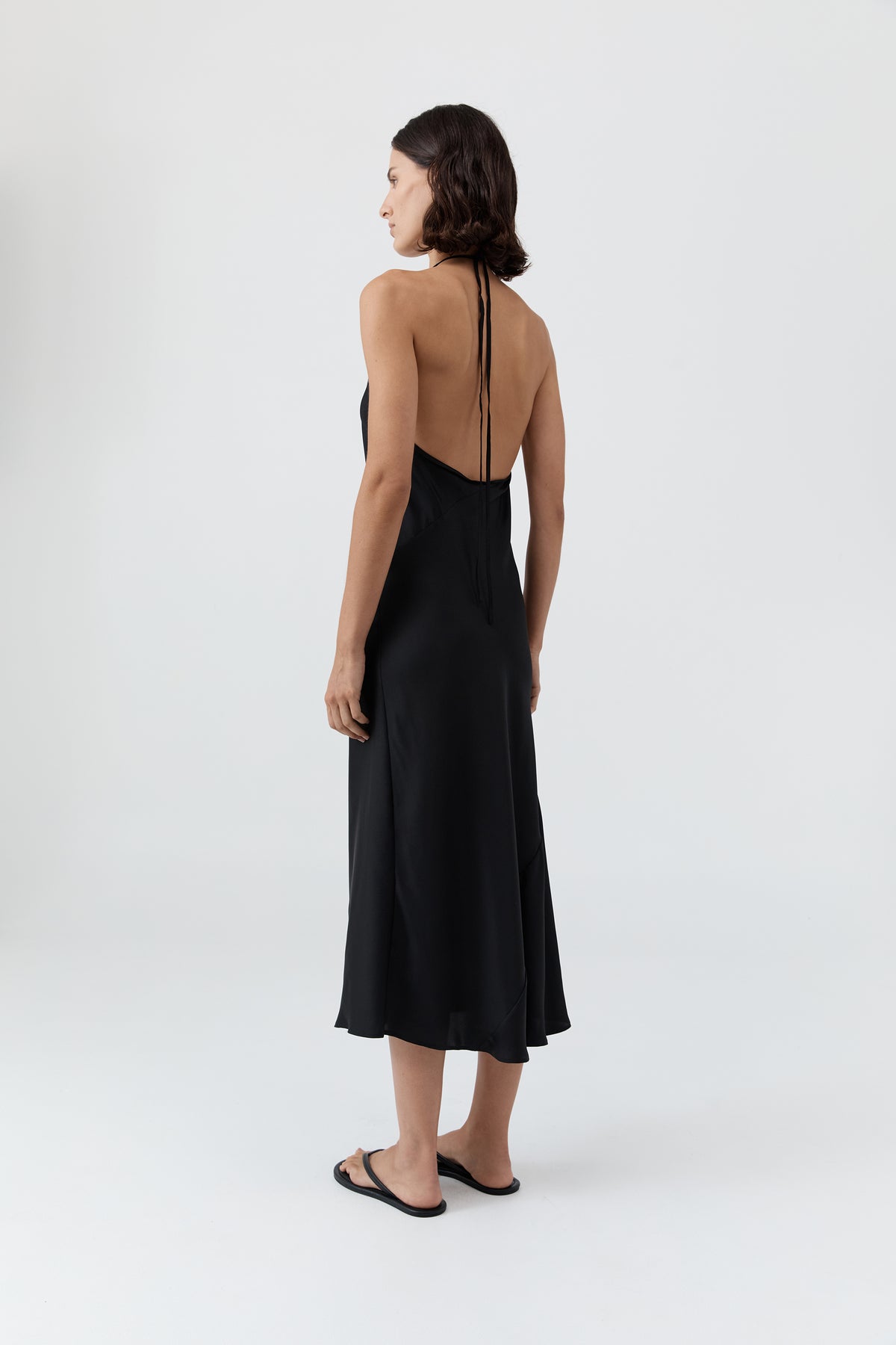 Silk Twill Halter Dress - Black
