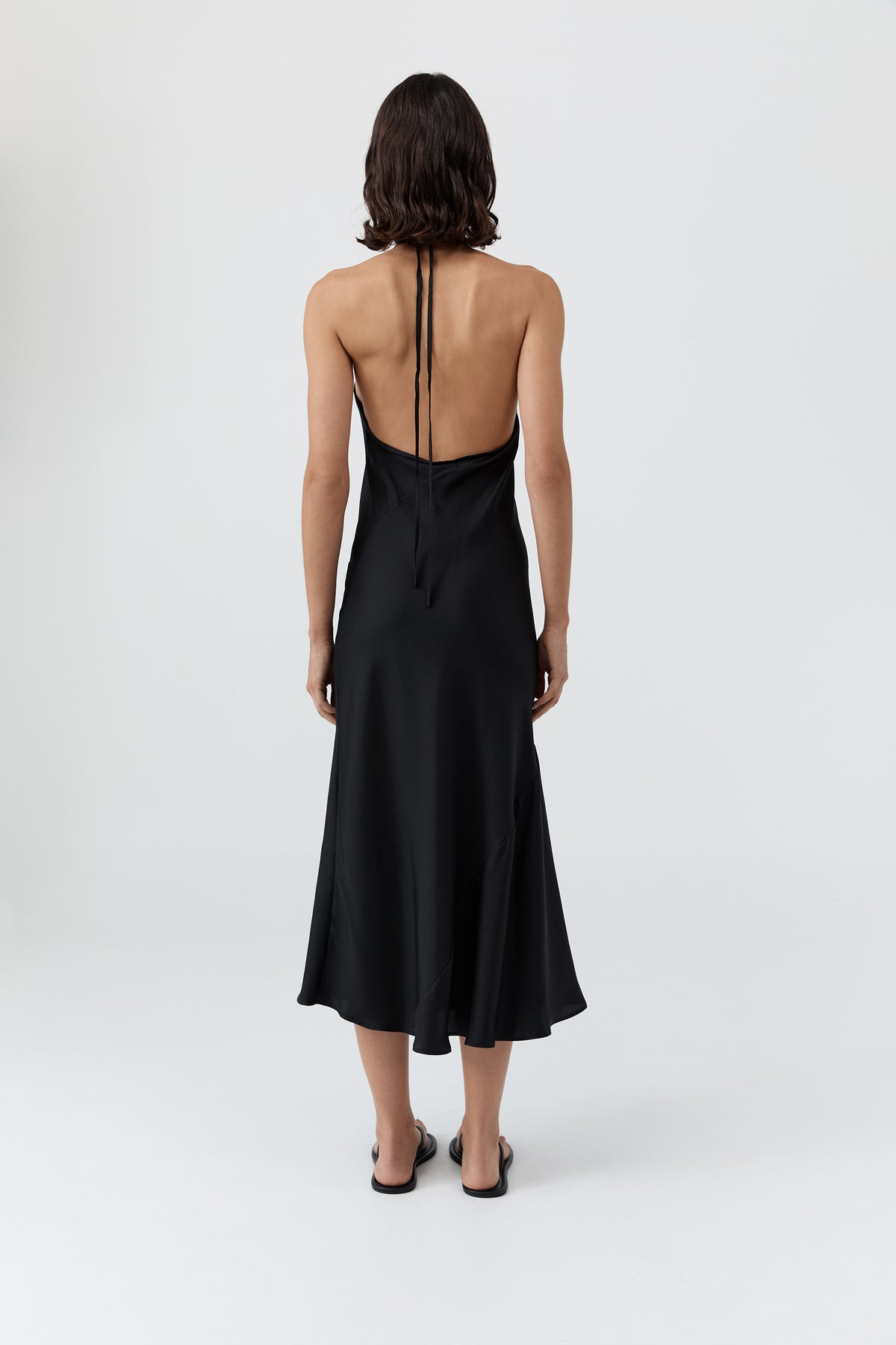 Silk Twill Halter Dress - Black