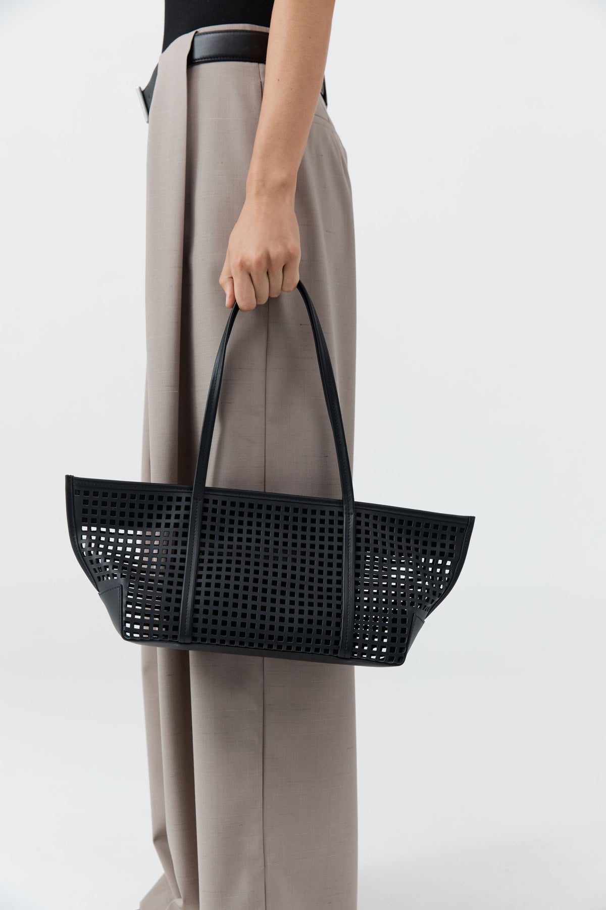 Perforated Slim Bateau Tote - Black