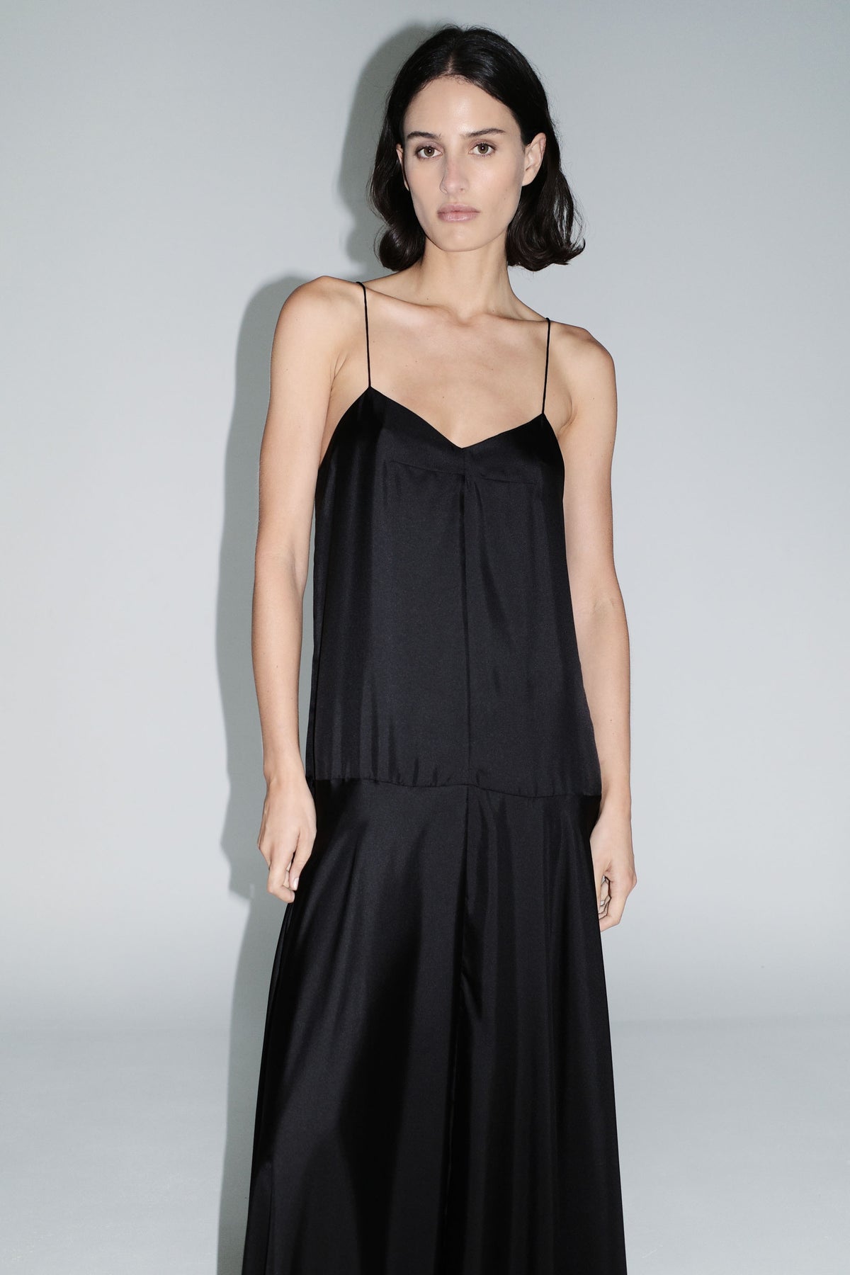 Silk Twill Relaxed Slip Dress - Black