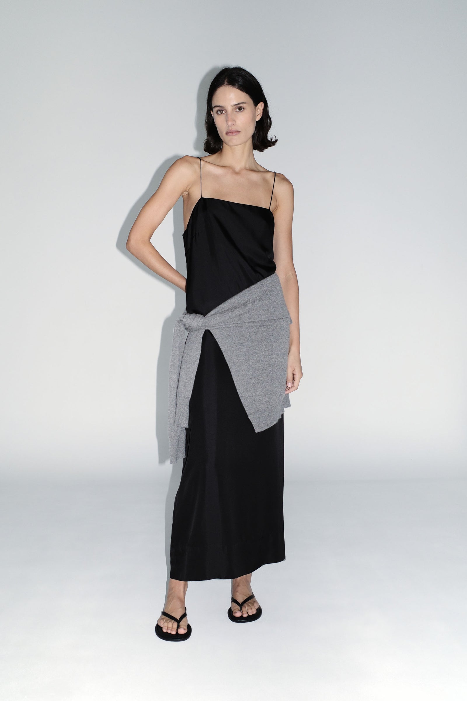 90s Silk Twill Slip Dress - Black