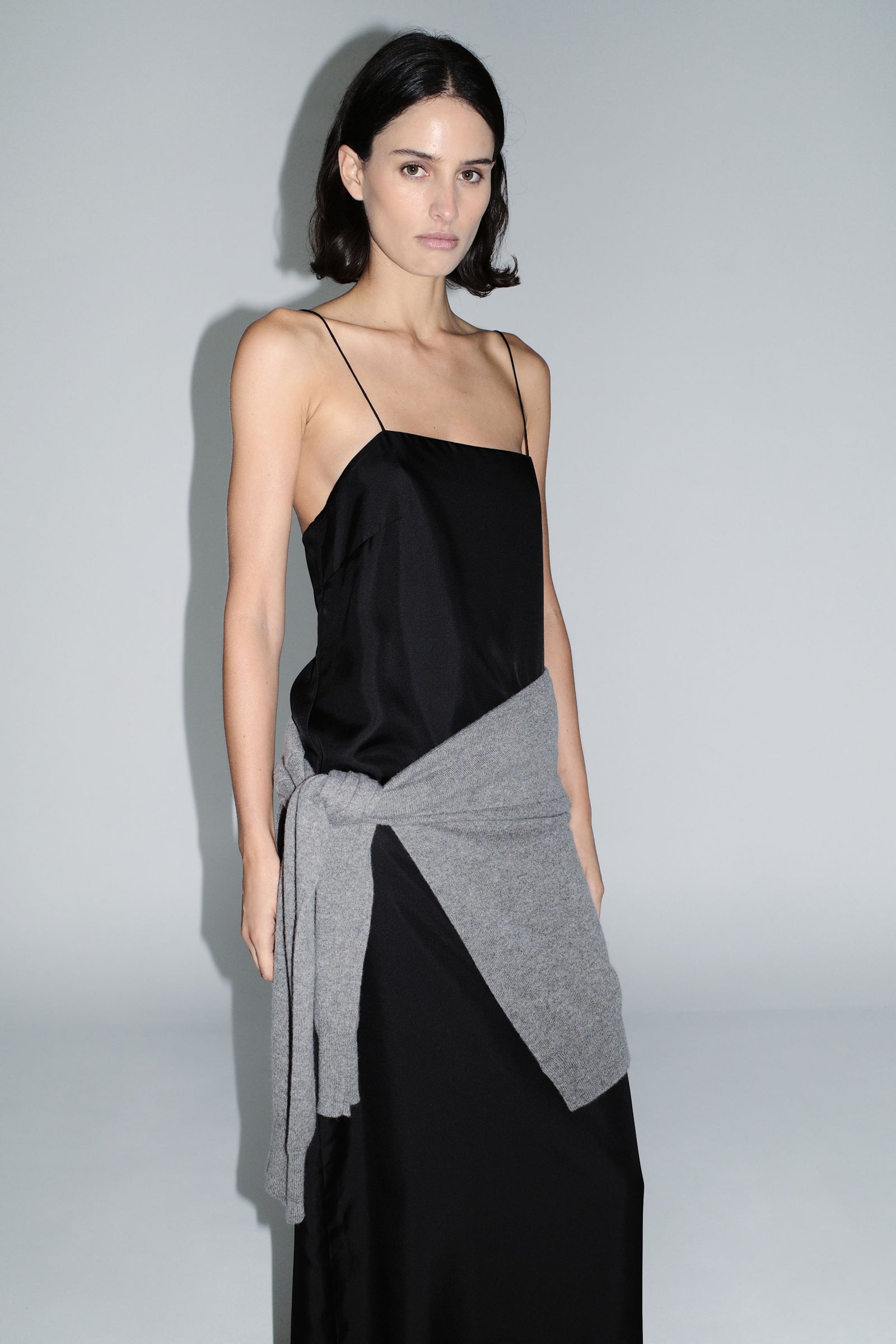 90s Silk Twill Slip Dress - Black