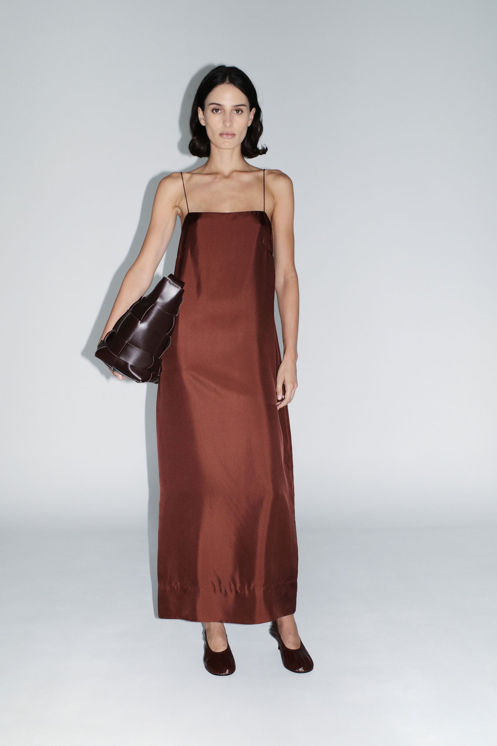 Silk Twill Relaxed Slip Dress - Brick