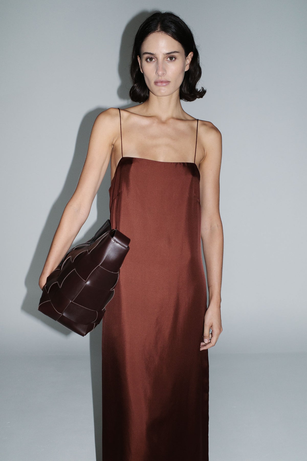 Silk Twill Relaxed Slip Dress - Brick