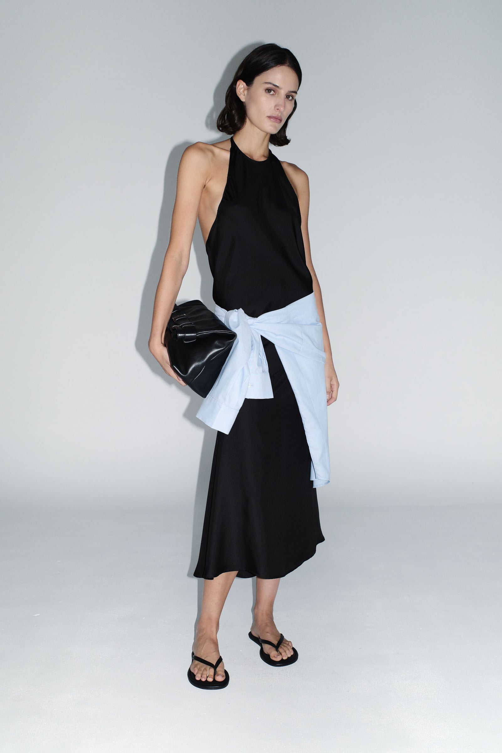 Silk Twill Halter Dress - Black