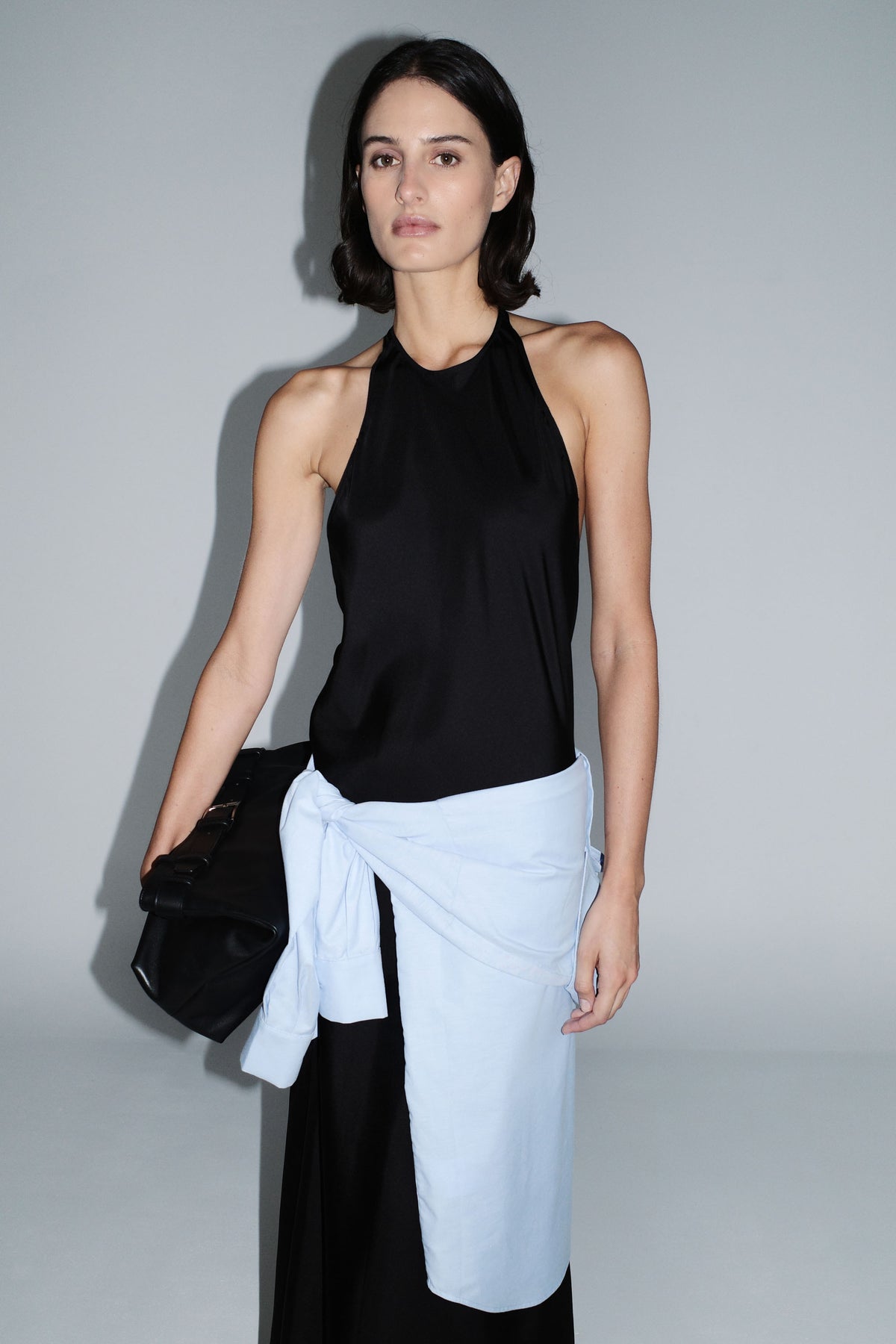 Silk Twill Halter Dress - Black