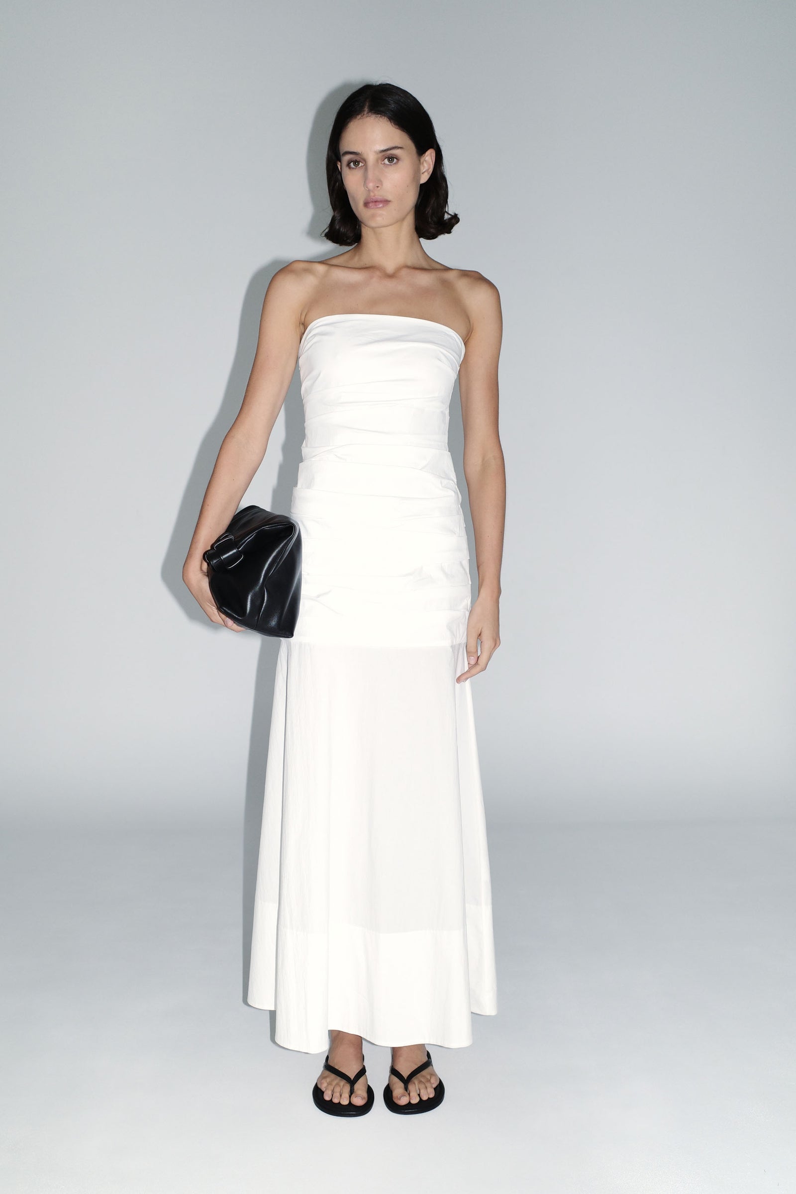 Gathered Strapless Longline Dress - White