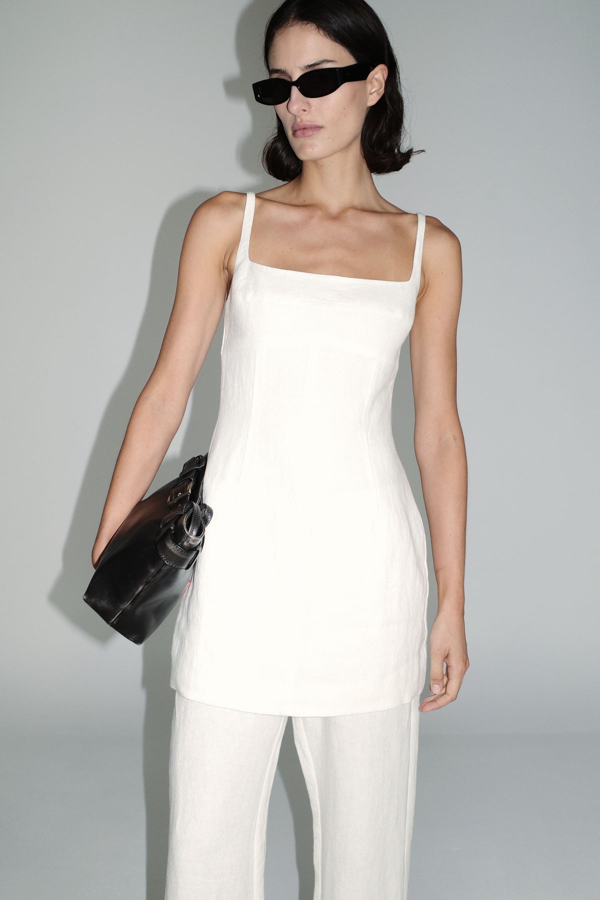 Tailored Square Neck Mini Dress - Off White