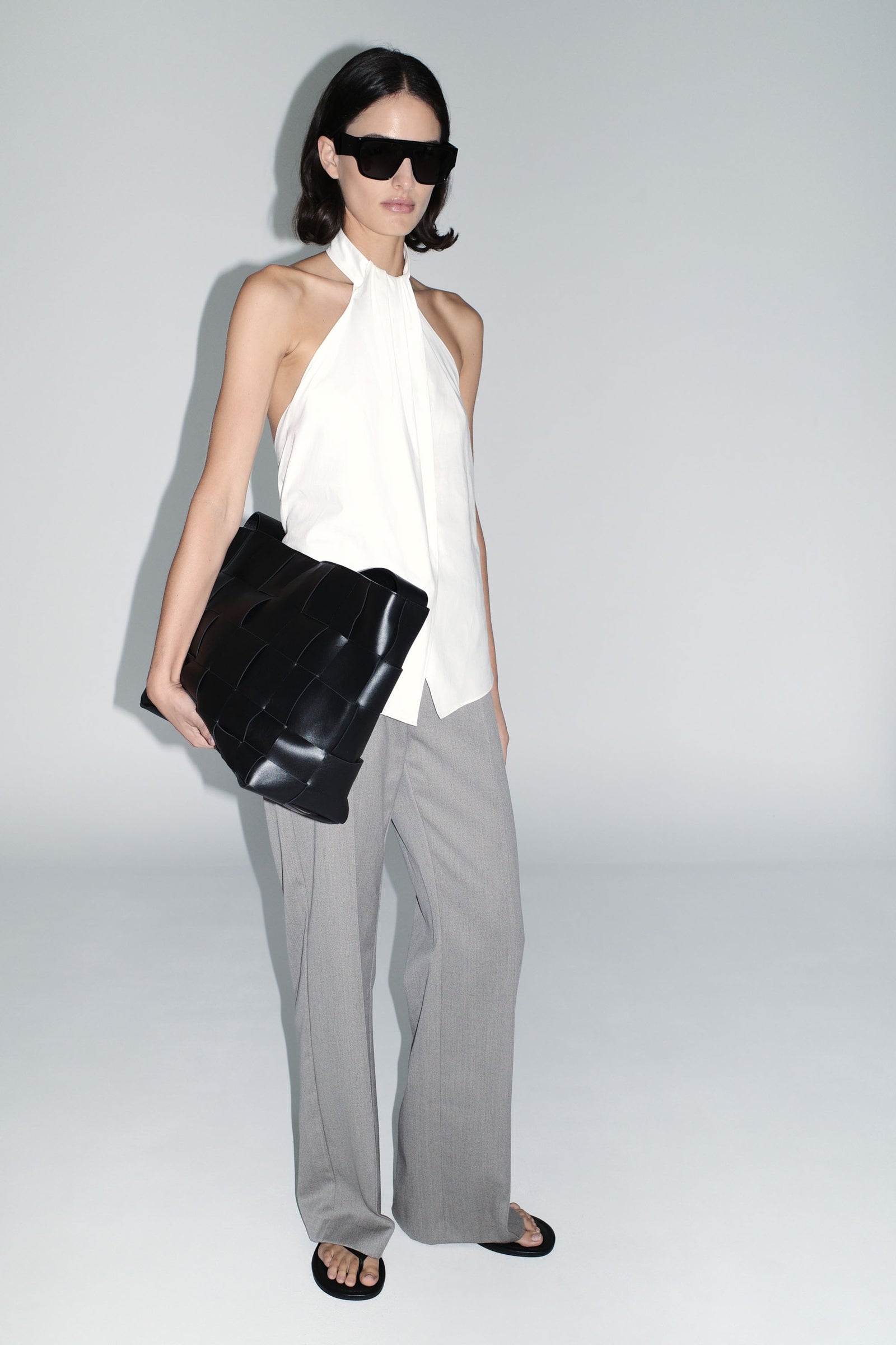 Oxford Halter Tie Back Top - White
