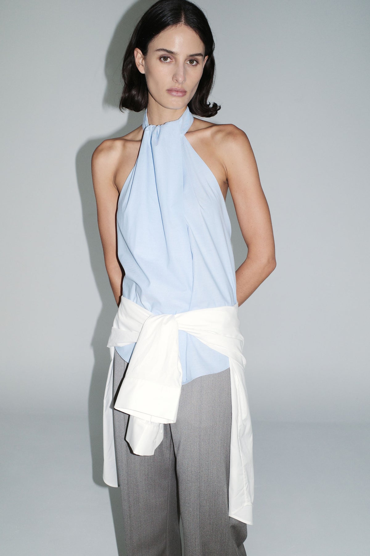 Oxford Halter Tie Back Top - Ciel Blue