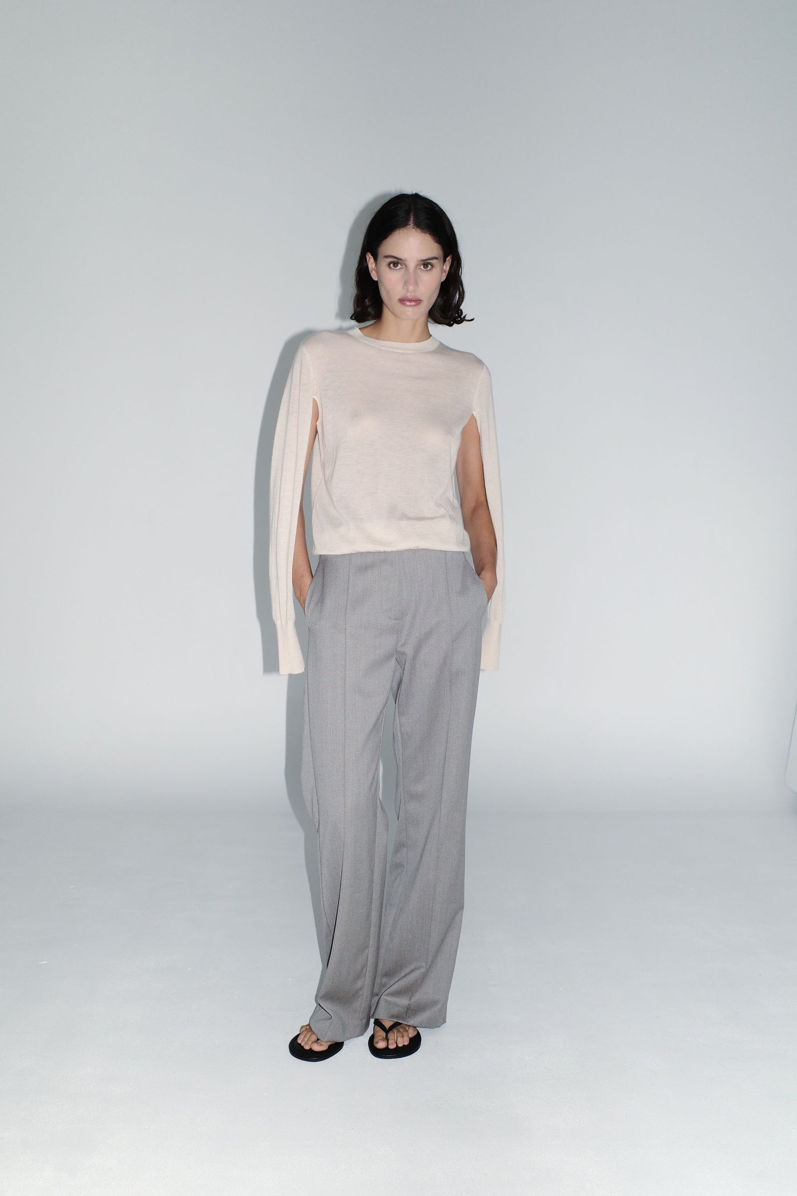 Merino Wool Slit Sleeve Sweater - Powder