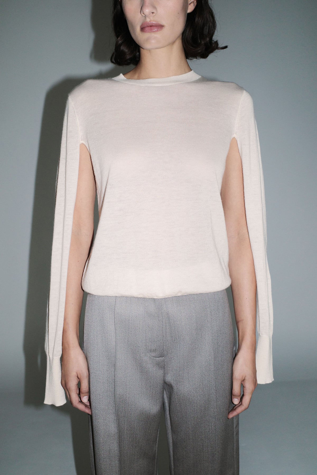 Merino Wool Slit Sleeve Sweater - Powder