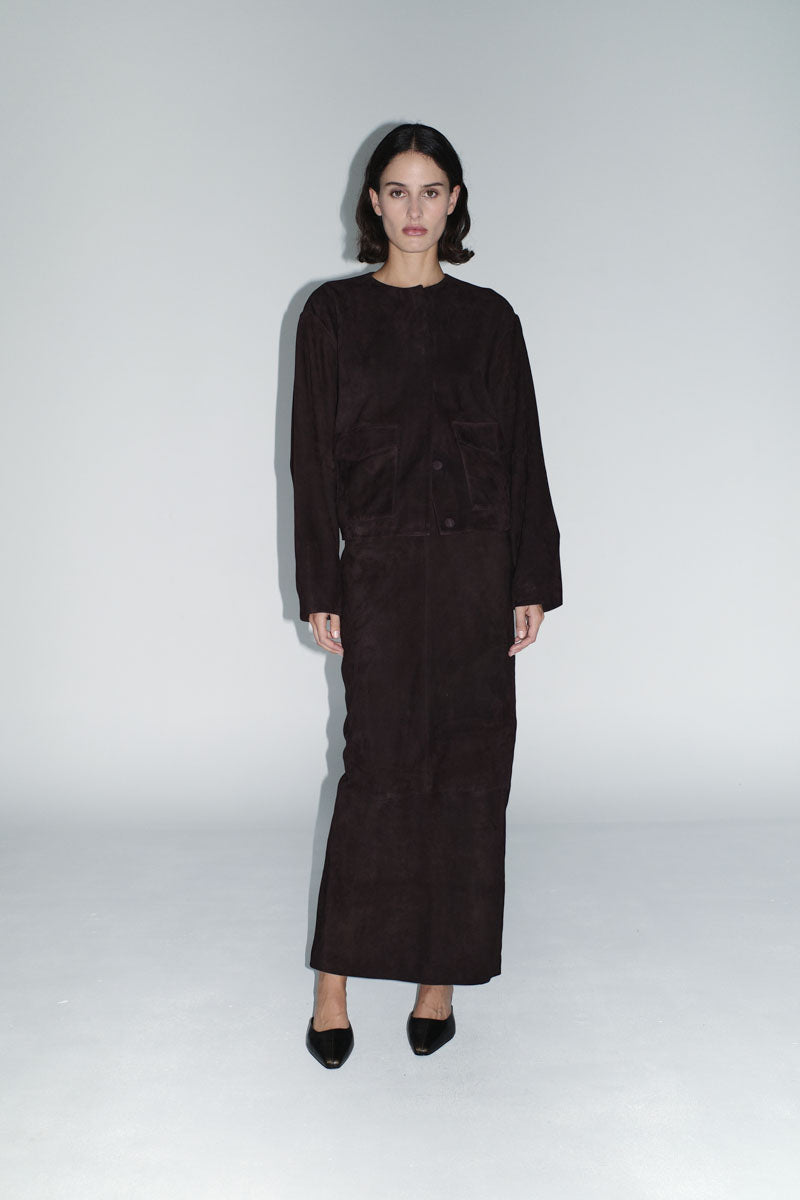 Suede Utility Cocoon Bomber - Coffee