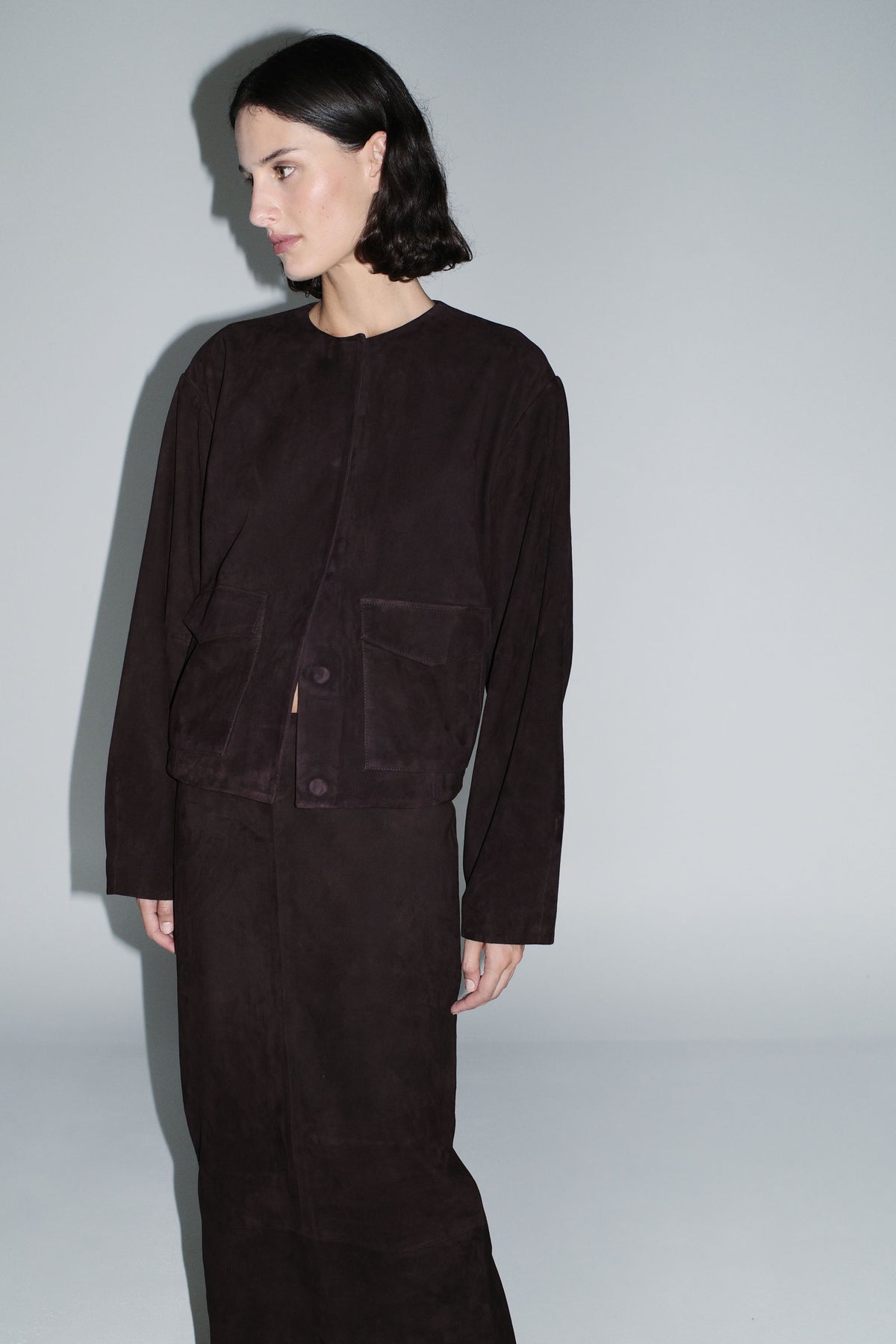 Suede Utility Cocoon Bomber - Coffee