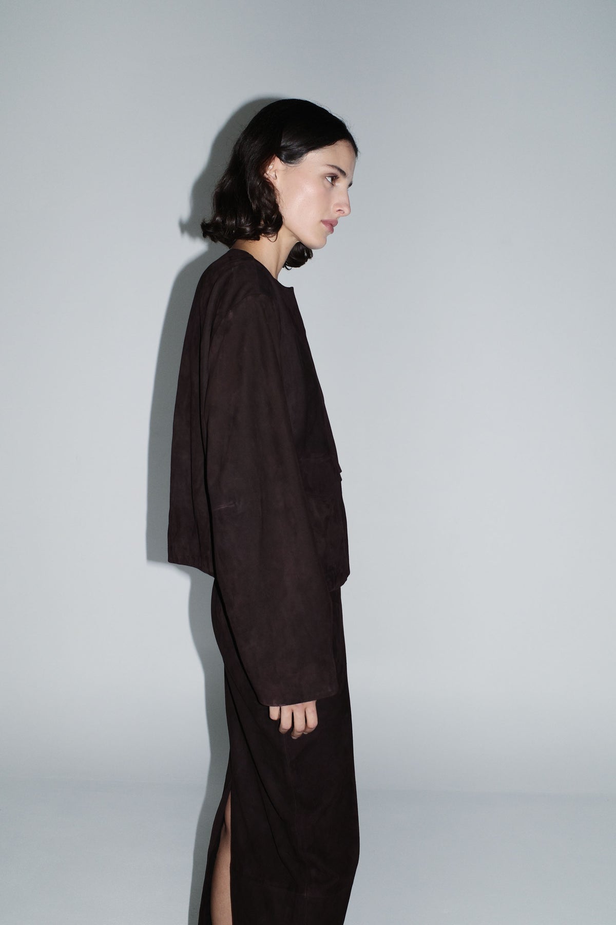 Suede Utility Cocoon Bomber - Coffee