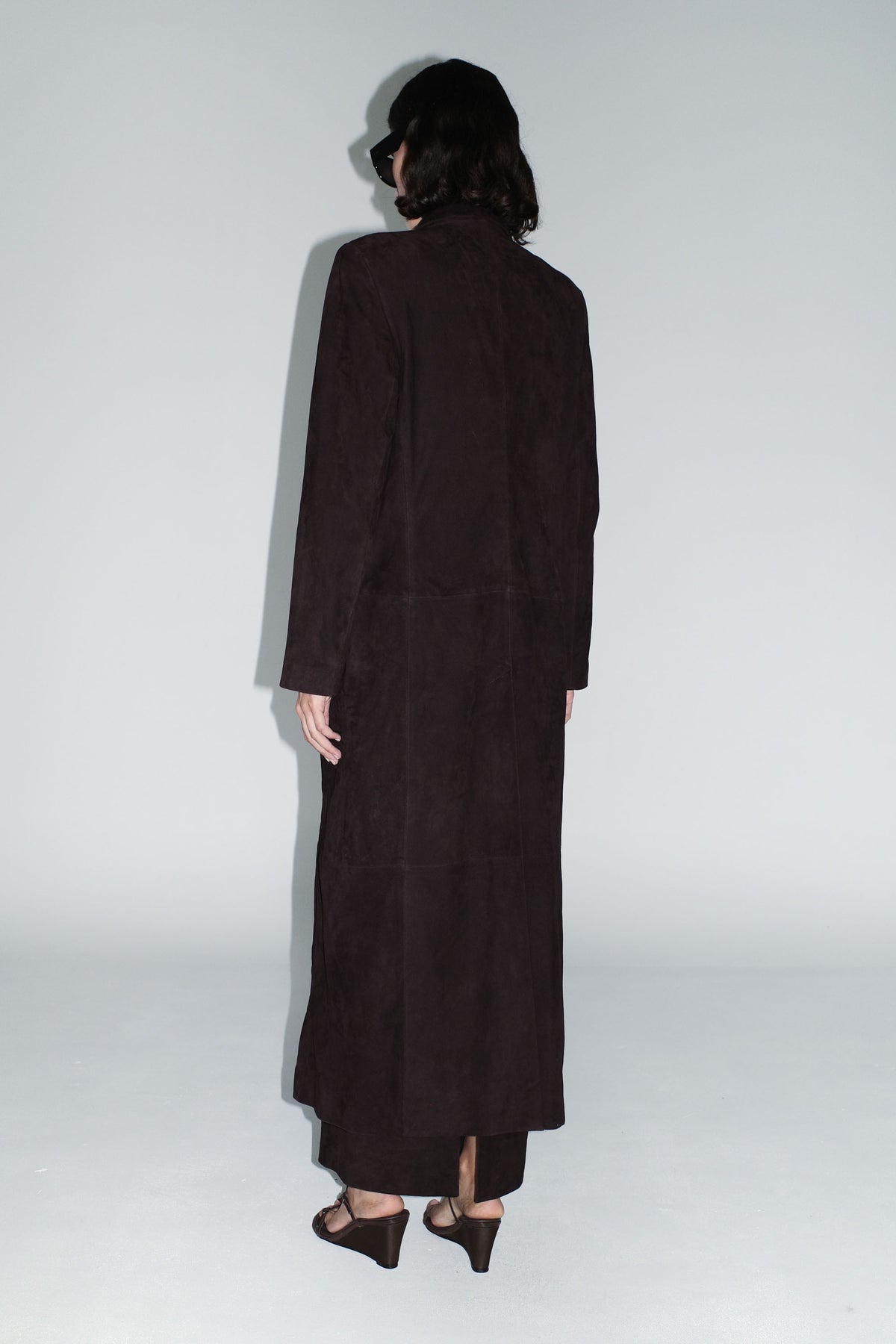 Suede Tailored Coat - Coffee