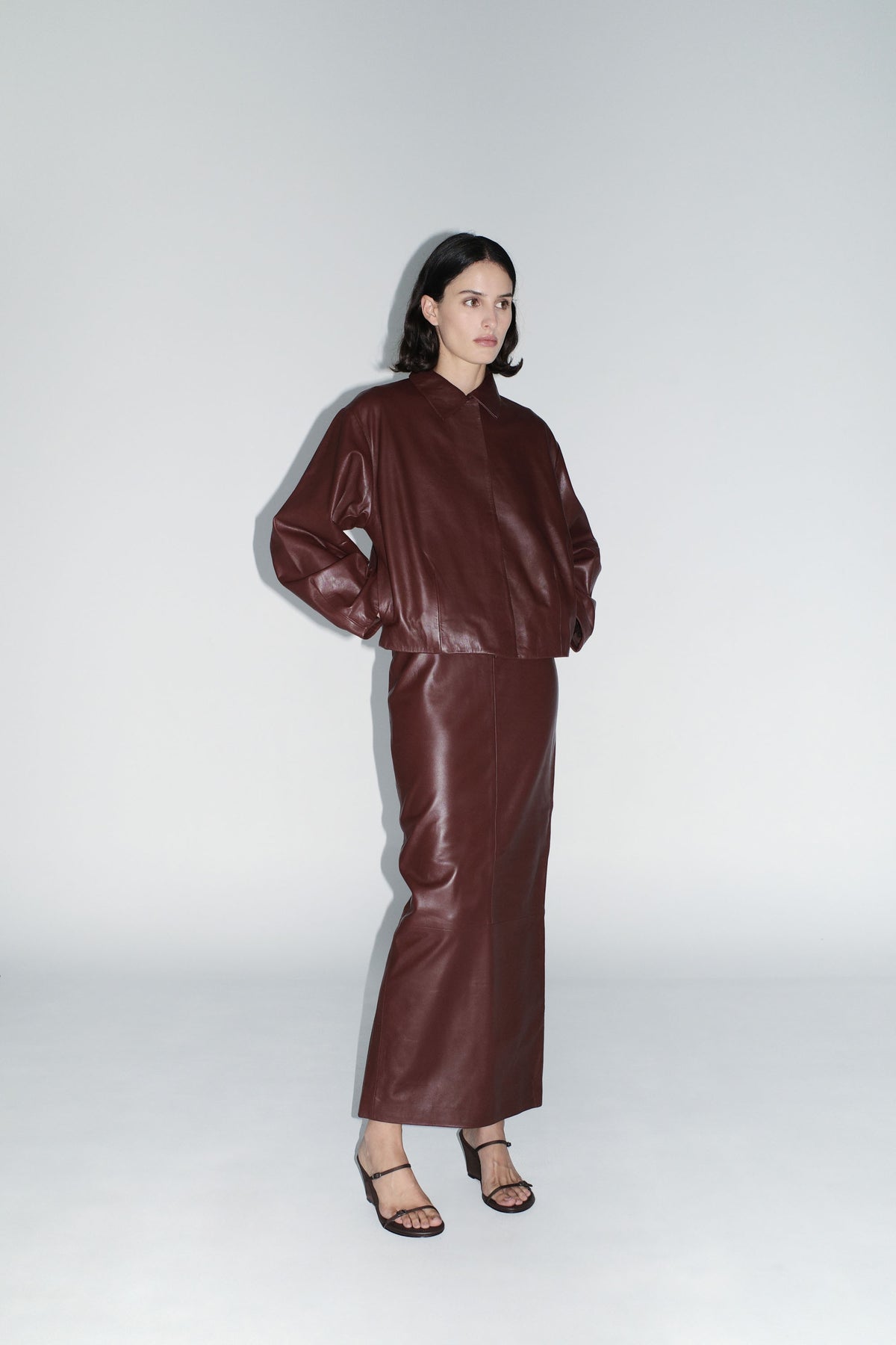 Leather Column Skirt - Rum