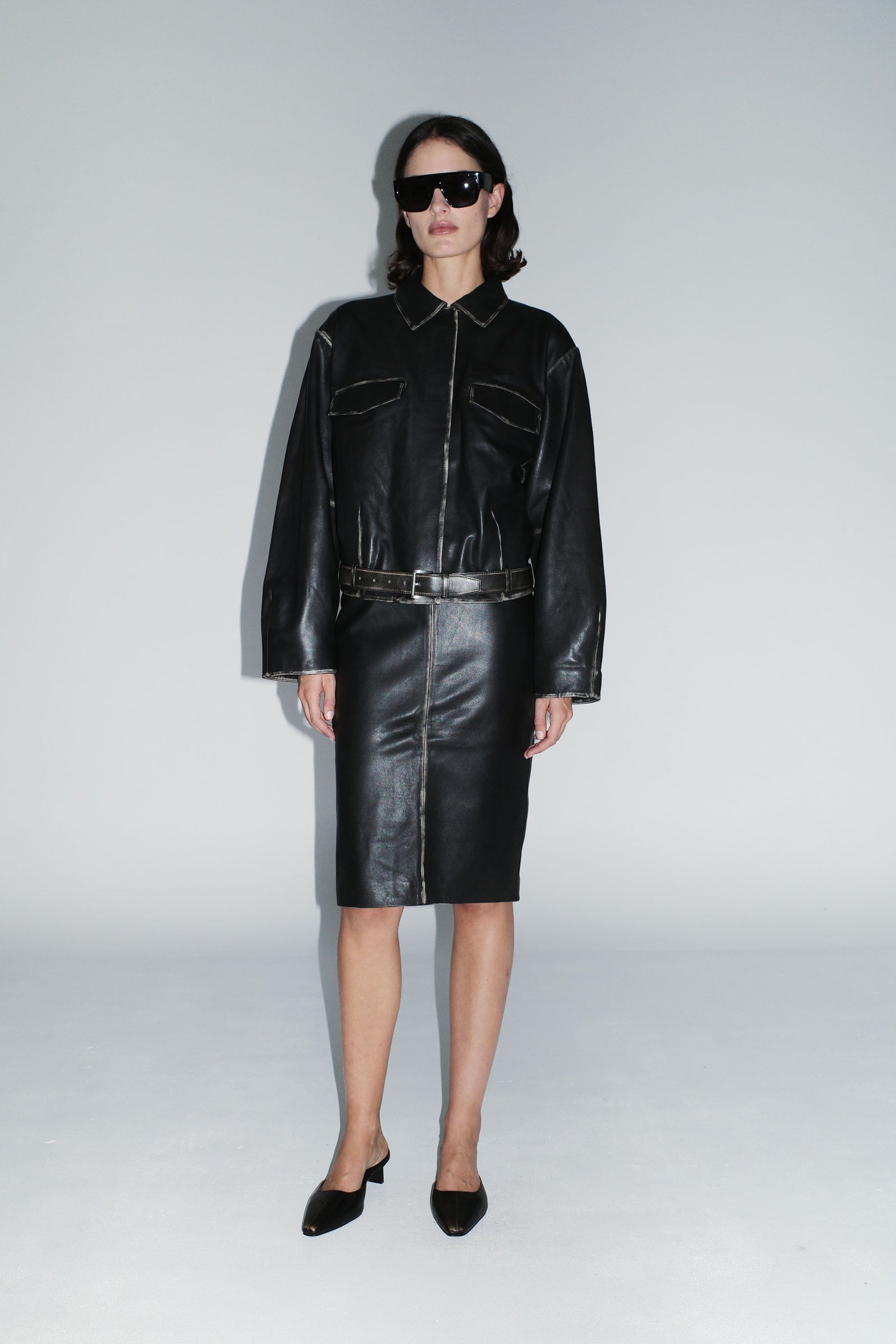 PRE-ORDER: Brushed Leather Belted Jacket - Black