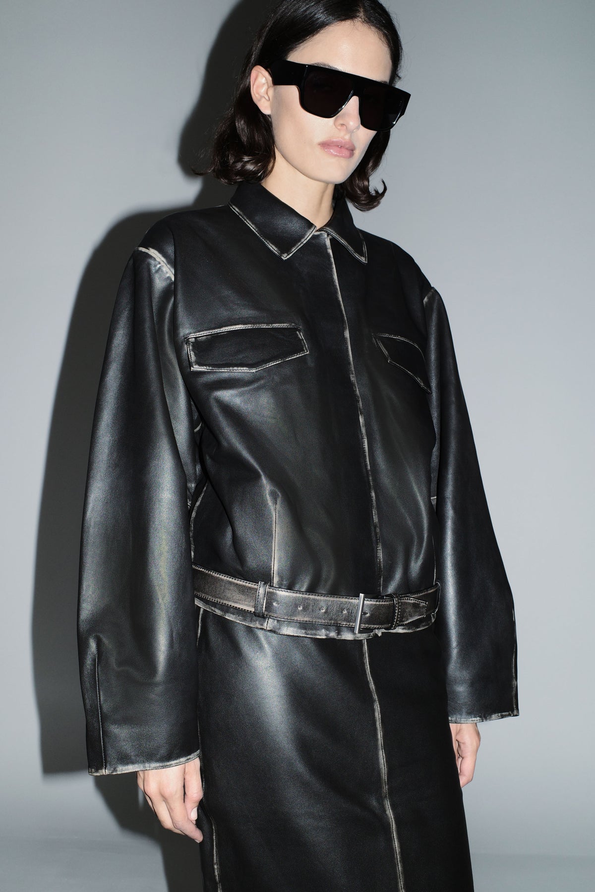 PRE-ORDER: Brushed Leather Belted Jacket - Black