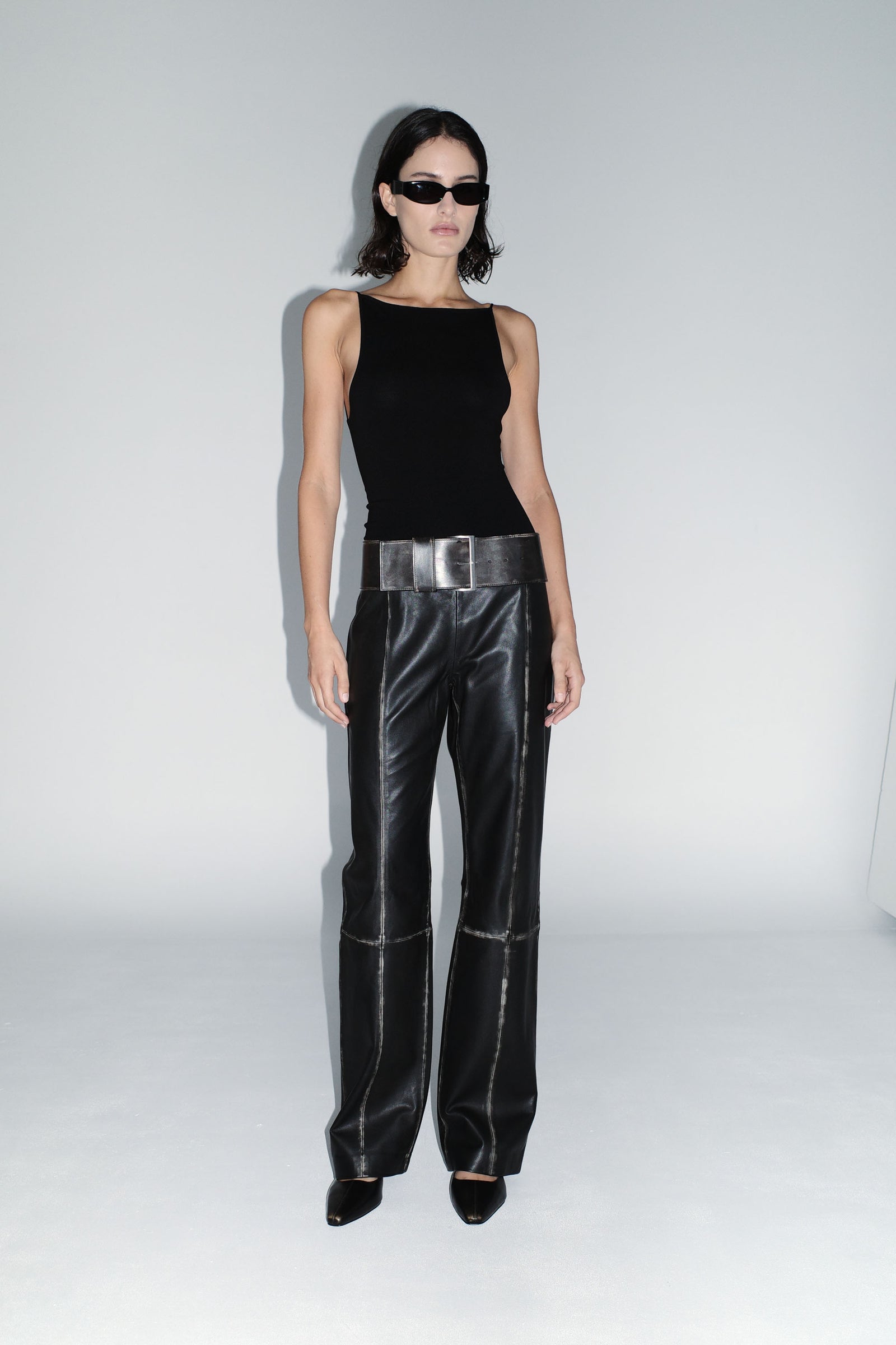 Brushed Leather Pants - Black