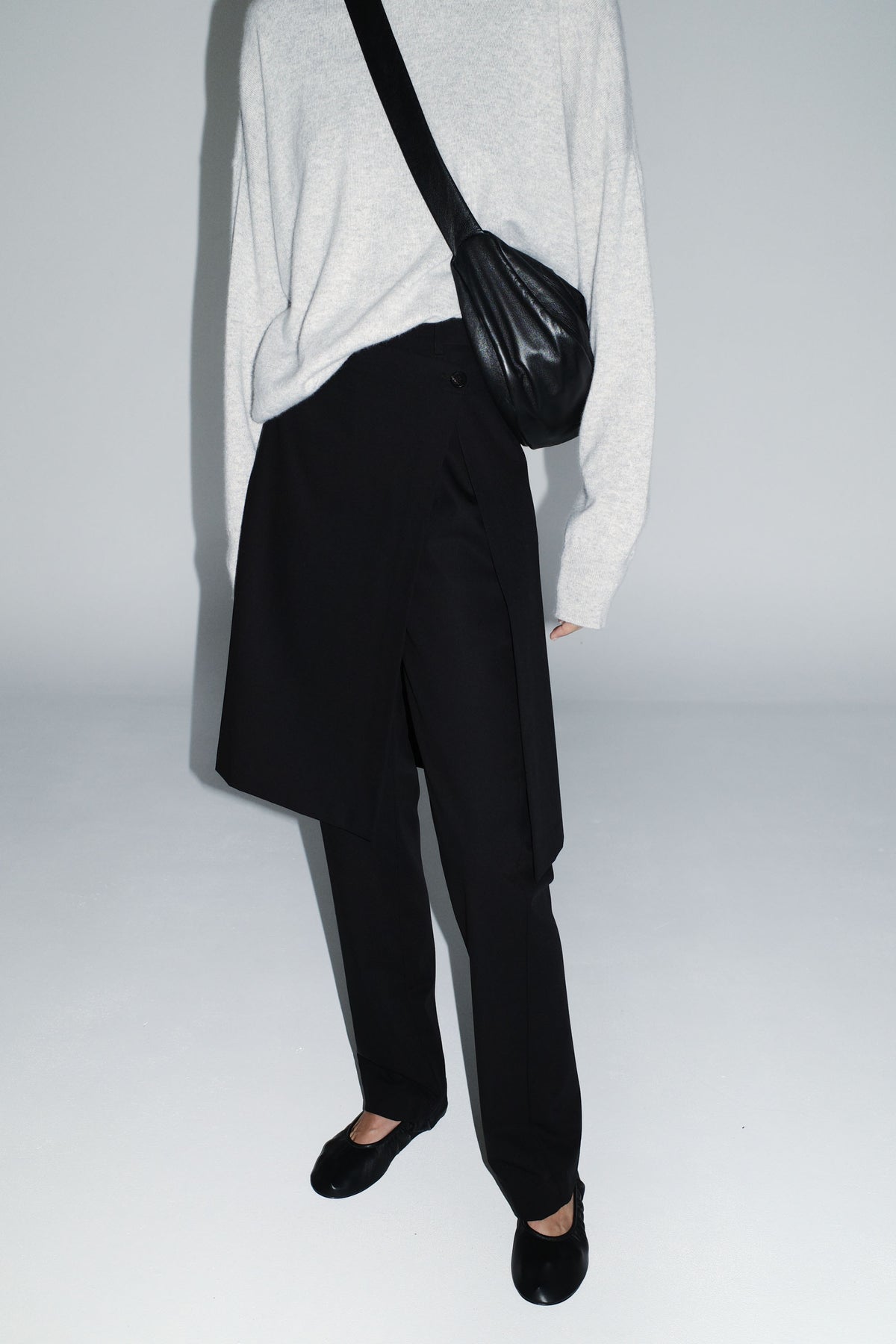 Wool Hybrid Skirt Pants - Black