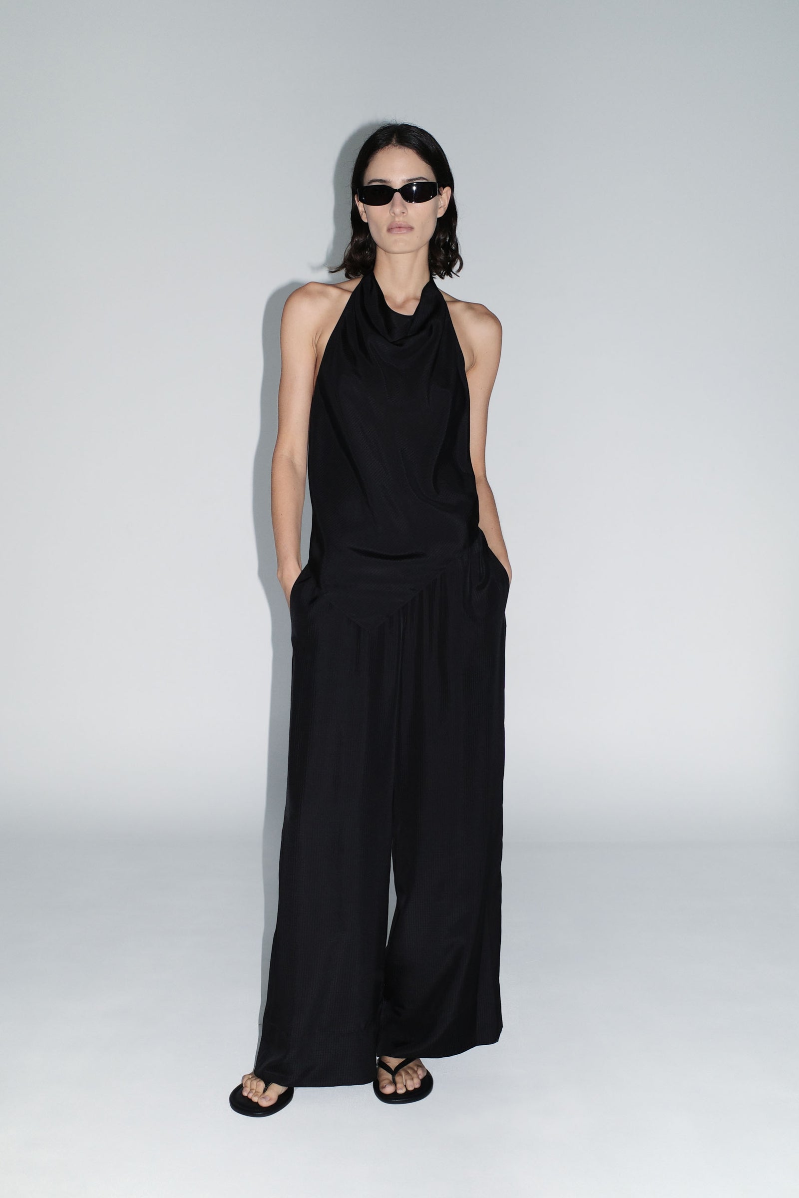Silk Grid Halter Top - Black
