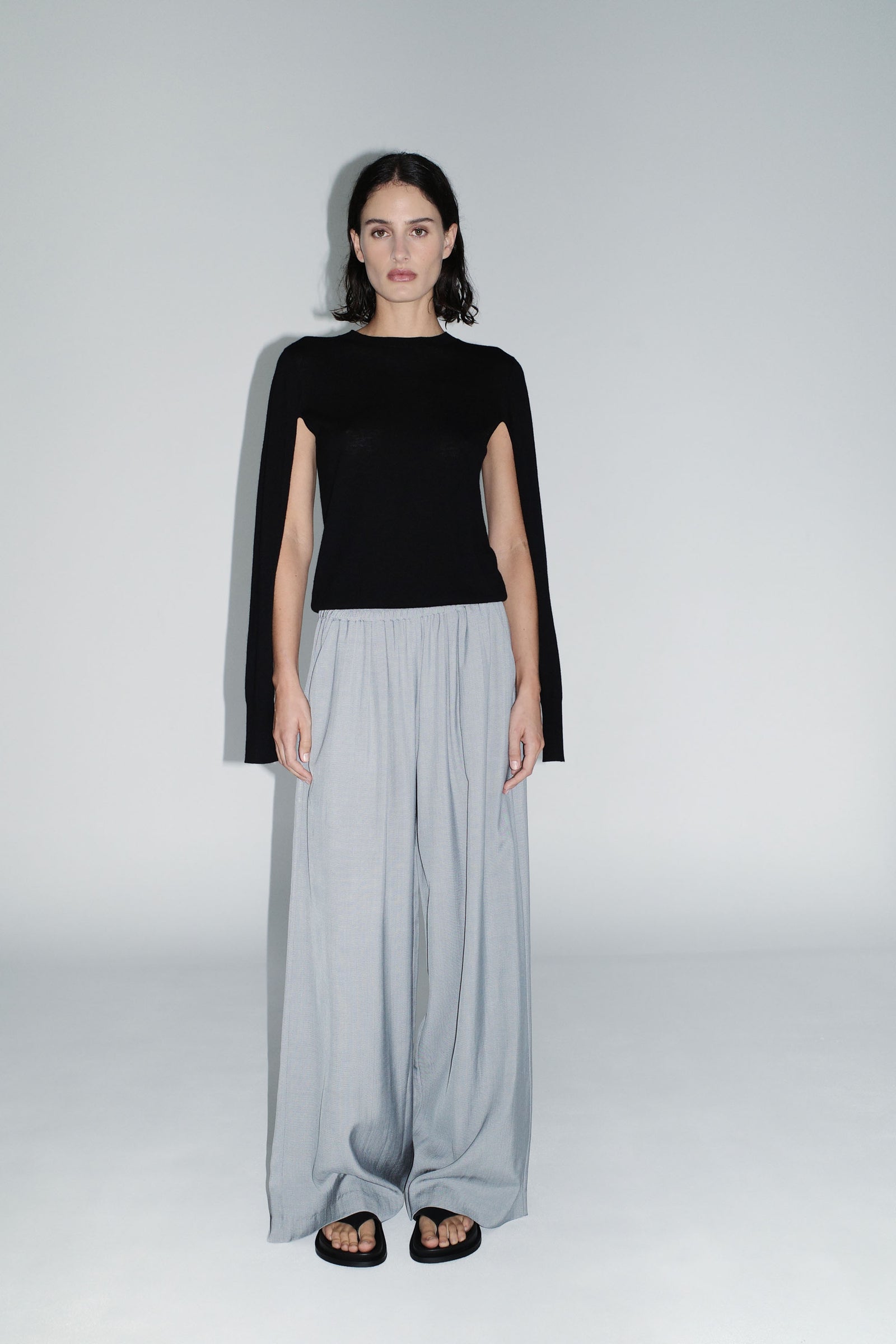 Merino Wool Slit Sleeve Sweater - Black