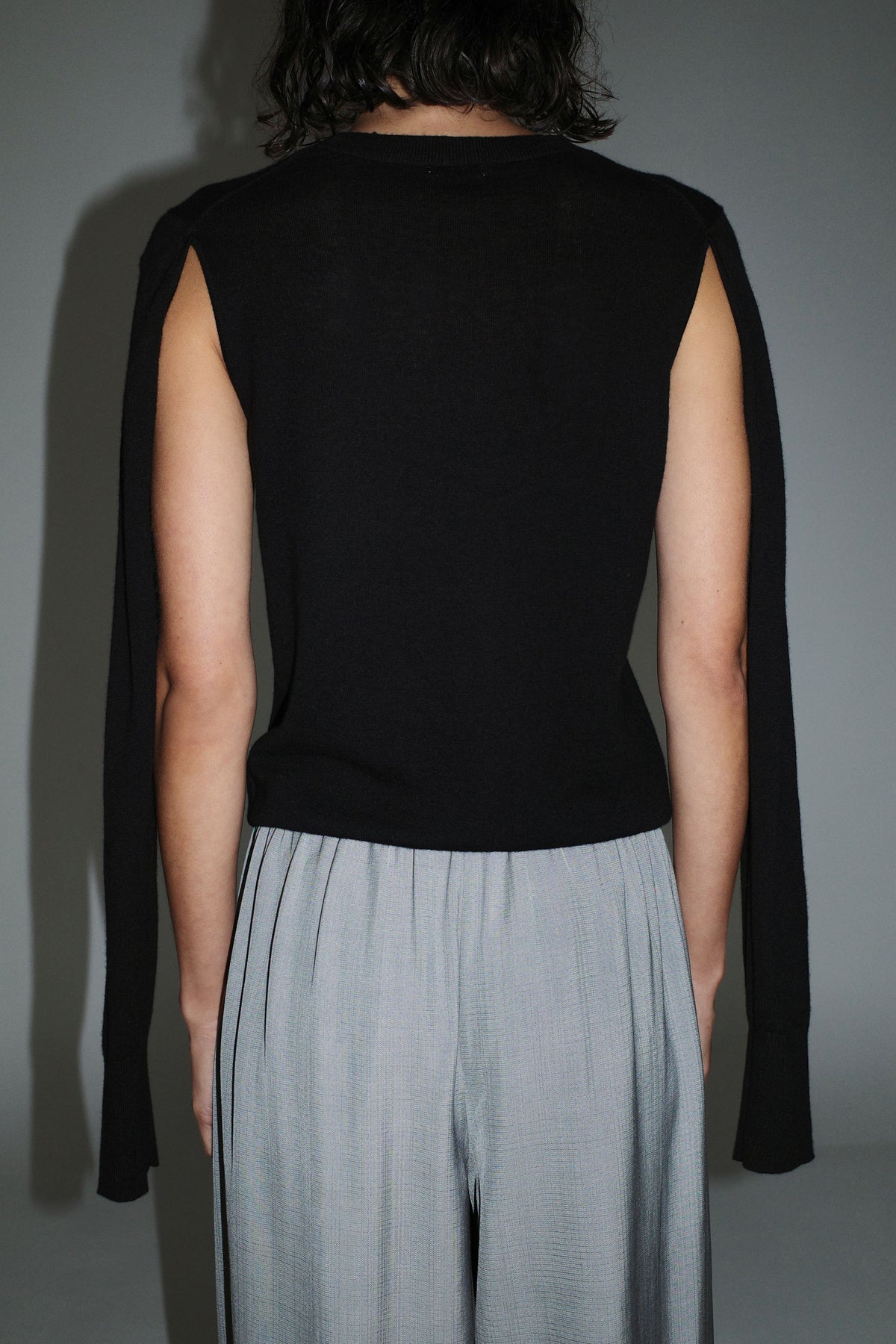 Merino Wool Slit Sleeve Sweater - Black