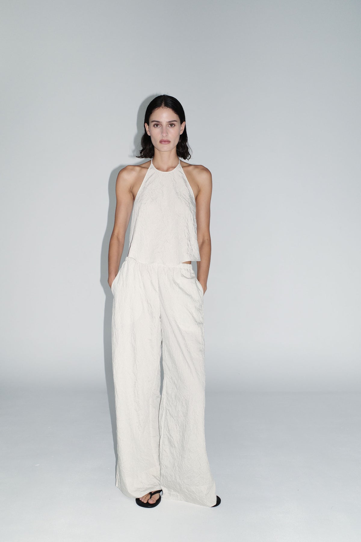 Relaxed Crushed Pant - Petite Pinstripe