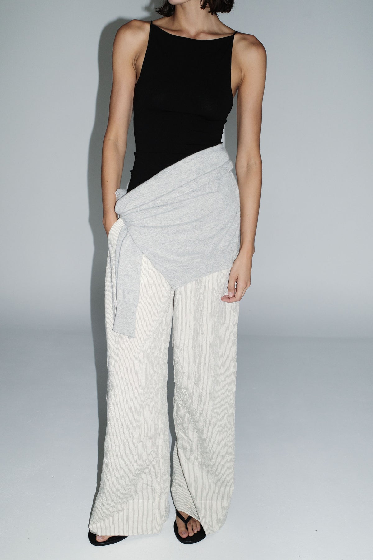 Relaxed Crushed Pant - Petite Pinstripe