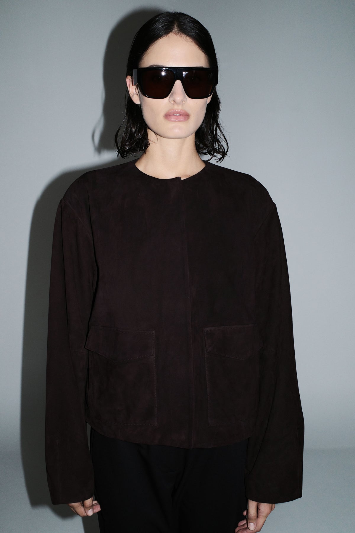 Suede Utility Cocoon Bomber - Coffee
