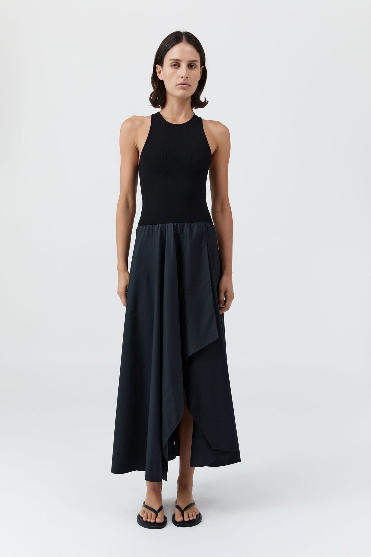 Knit Bodice Asymm Dress - Black