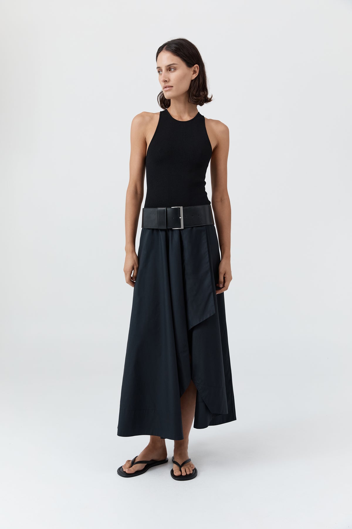 Knit Bodice Asymm Dress - Black