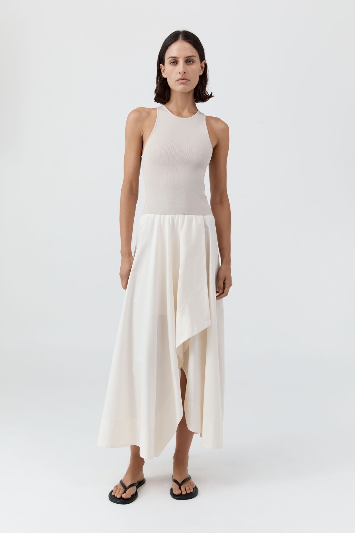 Knit Bodice Asymm Dress - Ecru